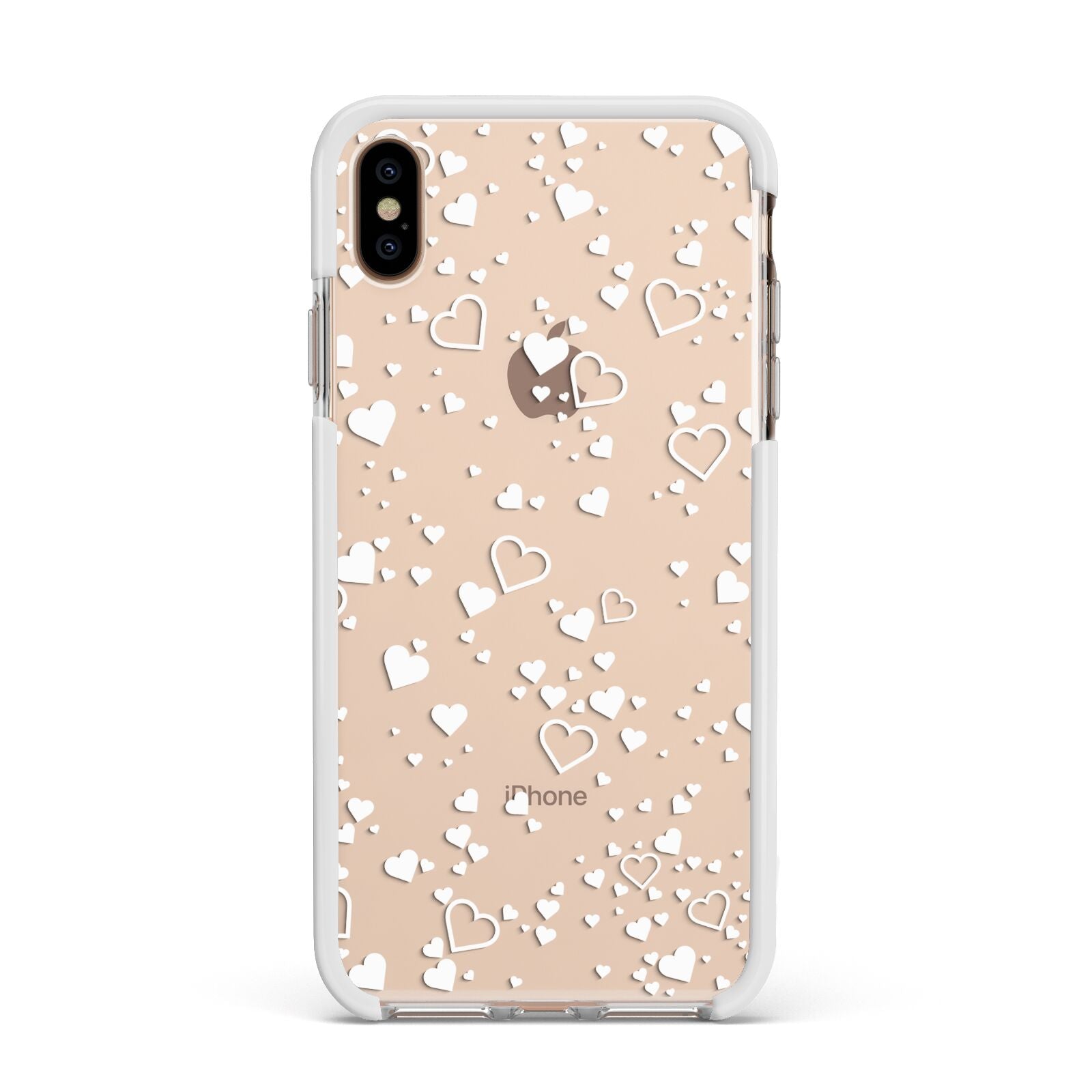 White Heart Apple iPhone Xs Max Impact Case White Edge on Gold Phone
