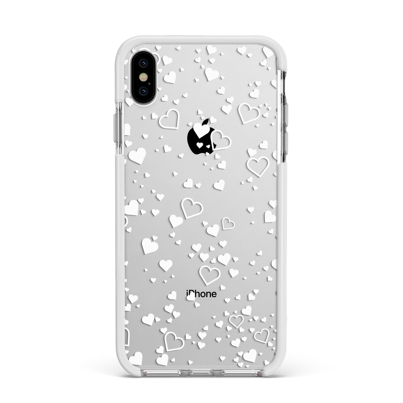 White Heart Apple iPhone Xs Max Impact Case White Edge on Silver Phone