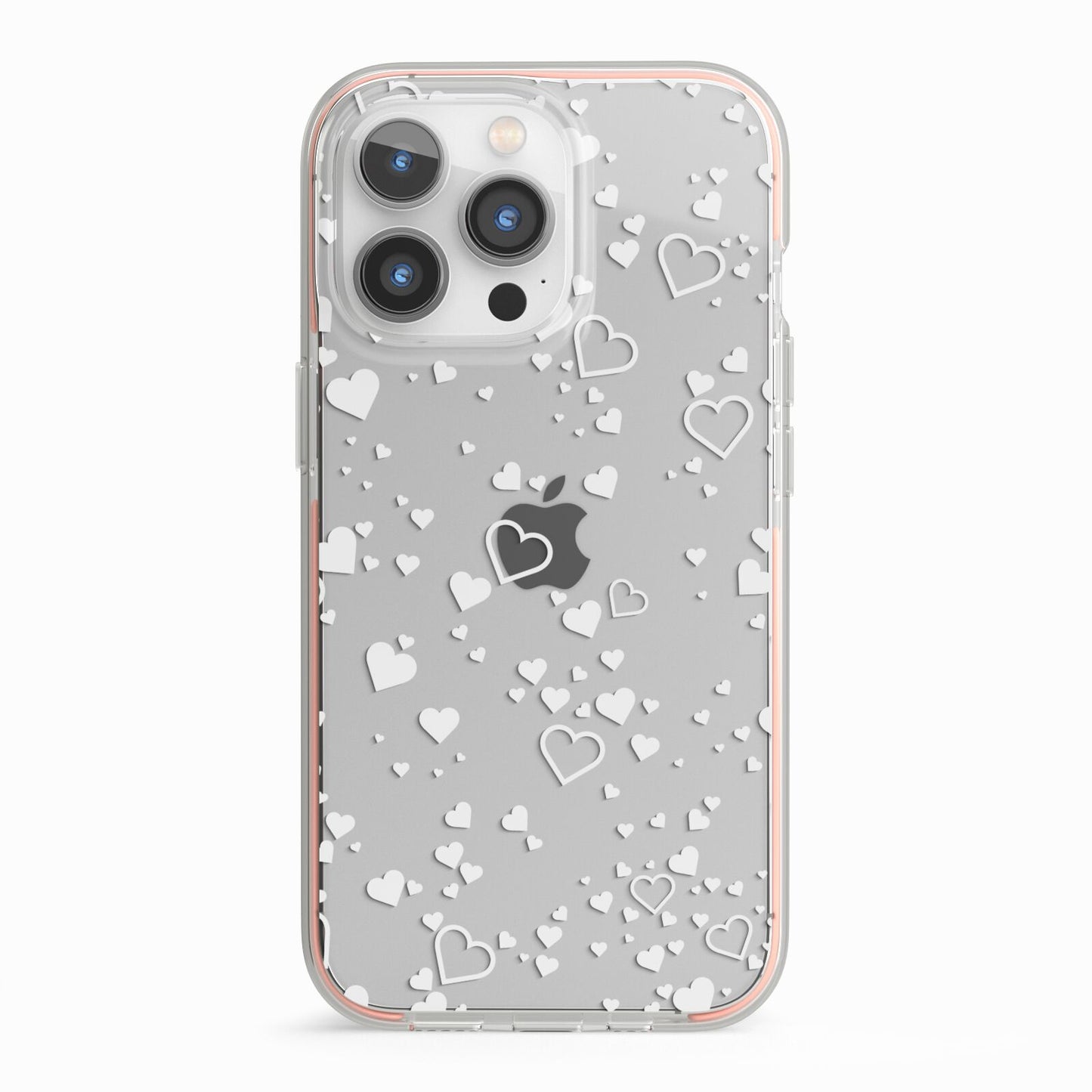 White Heart iPhone 13 Pro TPU Impact Case with Pink Edges