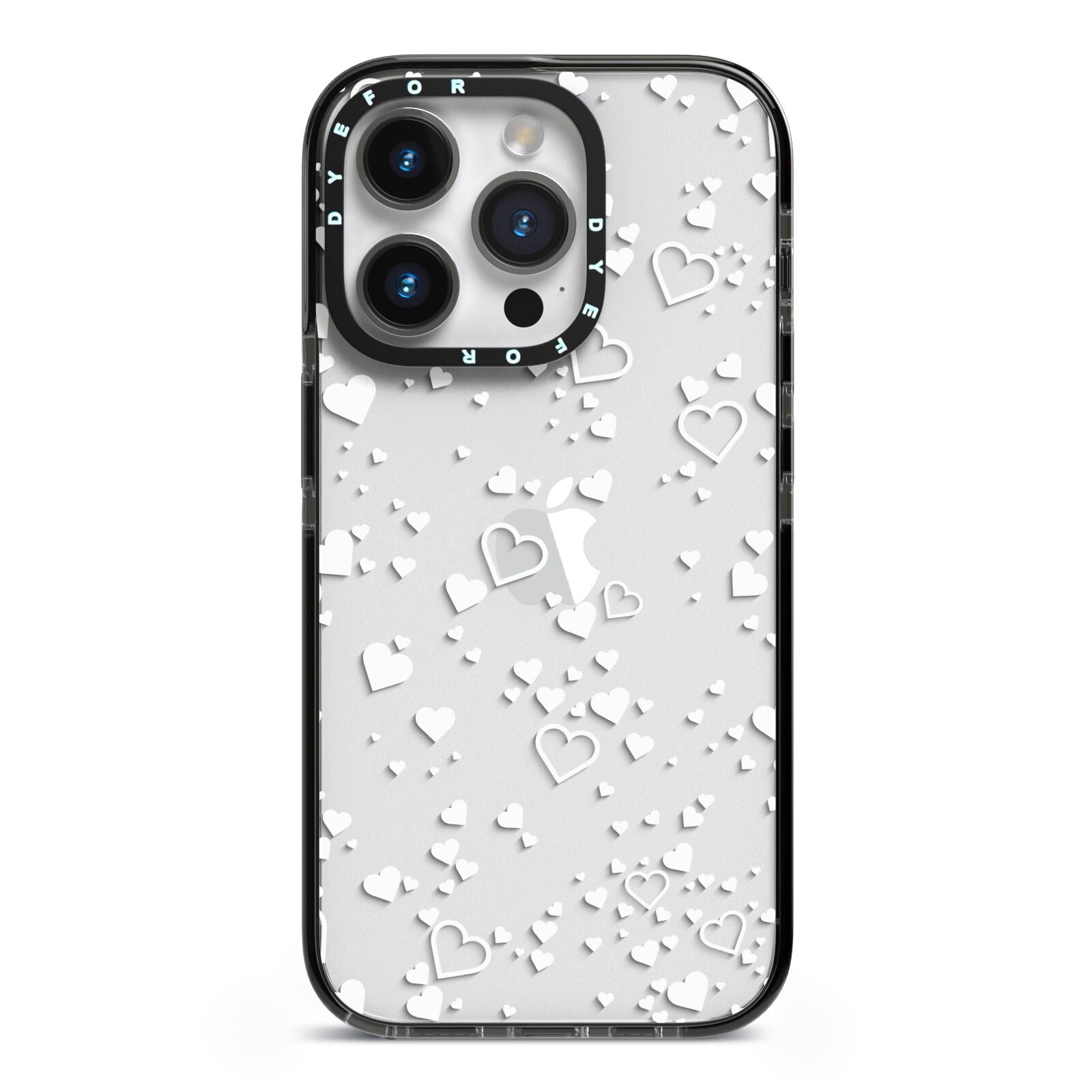 White Heart iPhone 14 Pro Black Impact Case on Silver phone