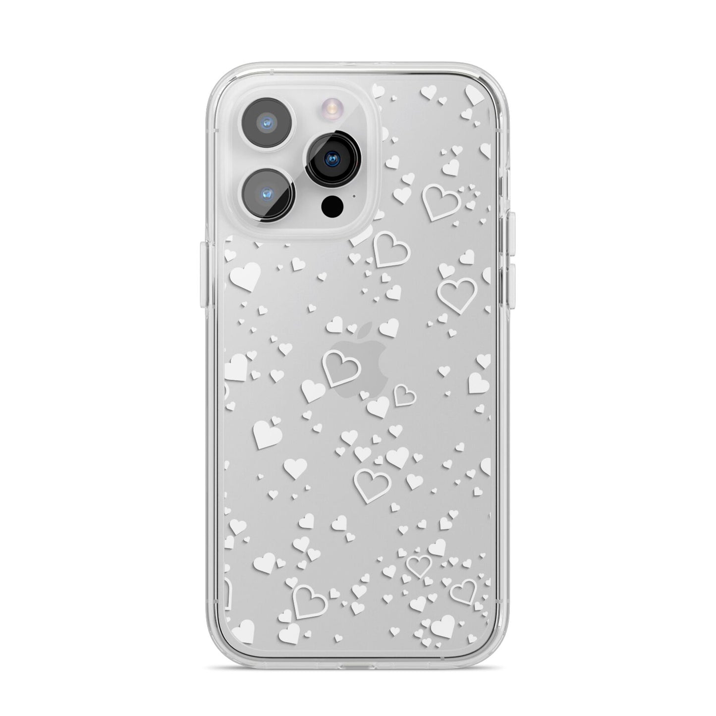 White Heart iPhone 14 Pro Max Clear Tough Case Silver