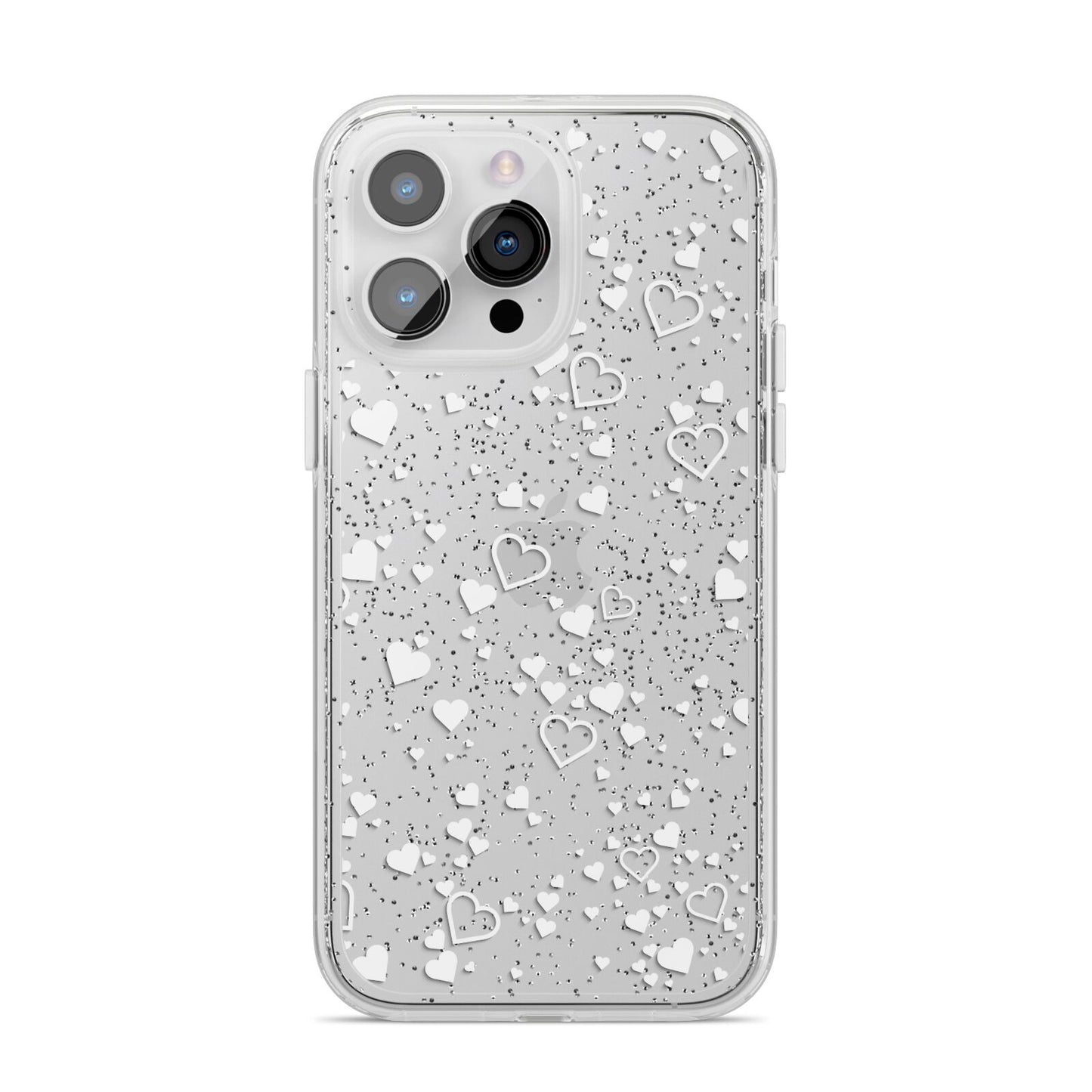 White Heart iPhone 14 Pro Max Glitter Tough Case Silver