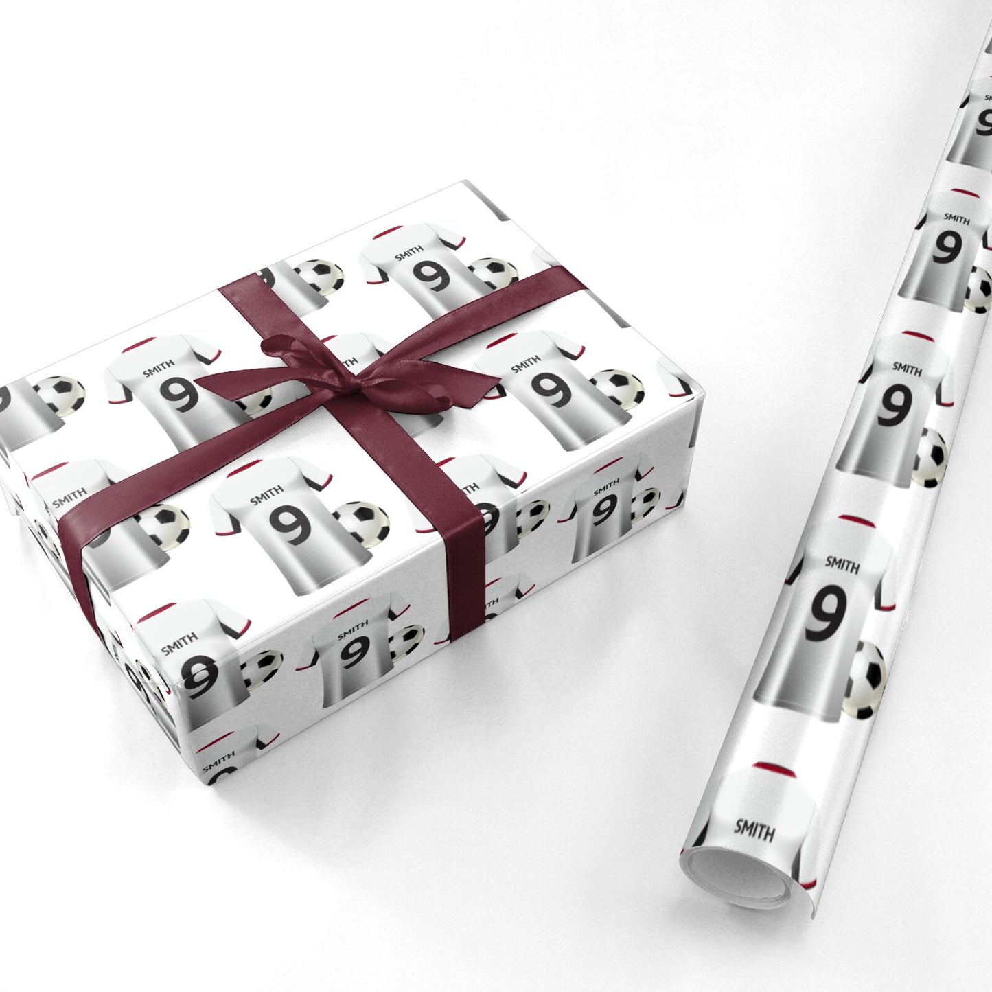 White Red Personalised Football Shirt Personalised Wrapping Paper
