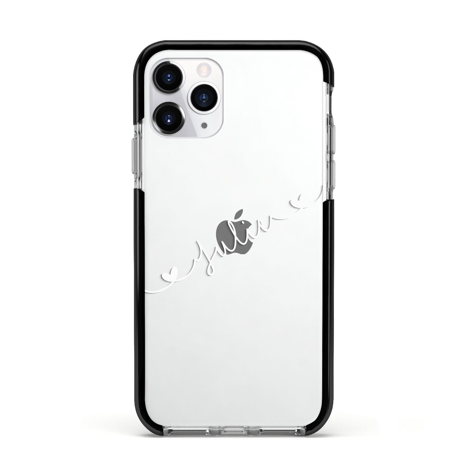 White Sloped Handwritten Name Apple iPhone 11 Pro in Silver with Black Impact Case
