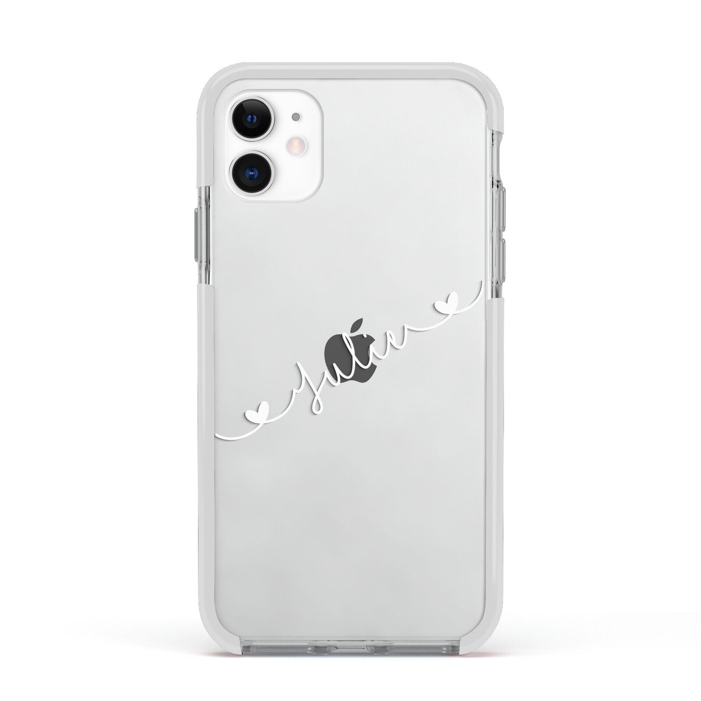 White Sloped Handwritten Name Apple iPhone 11 in White with White Impact Case