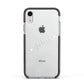 White Sloped Handwritten Name Apple iPhone XR Impact Case Black Edge on Silver Phone