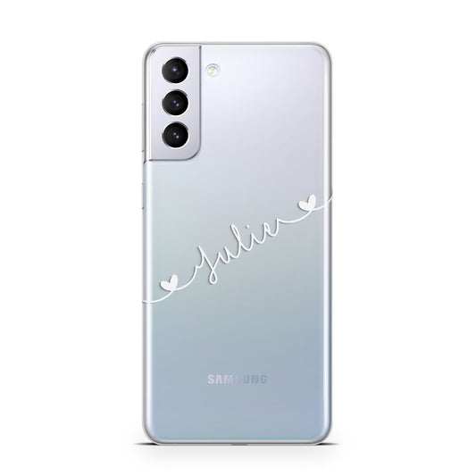 White Sloped Handwritten Name Samsung S21 Plus Phone Case