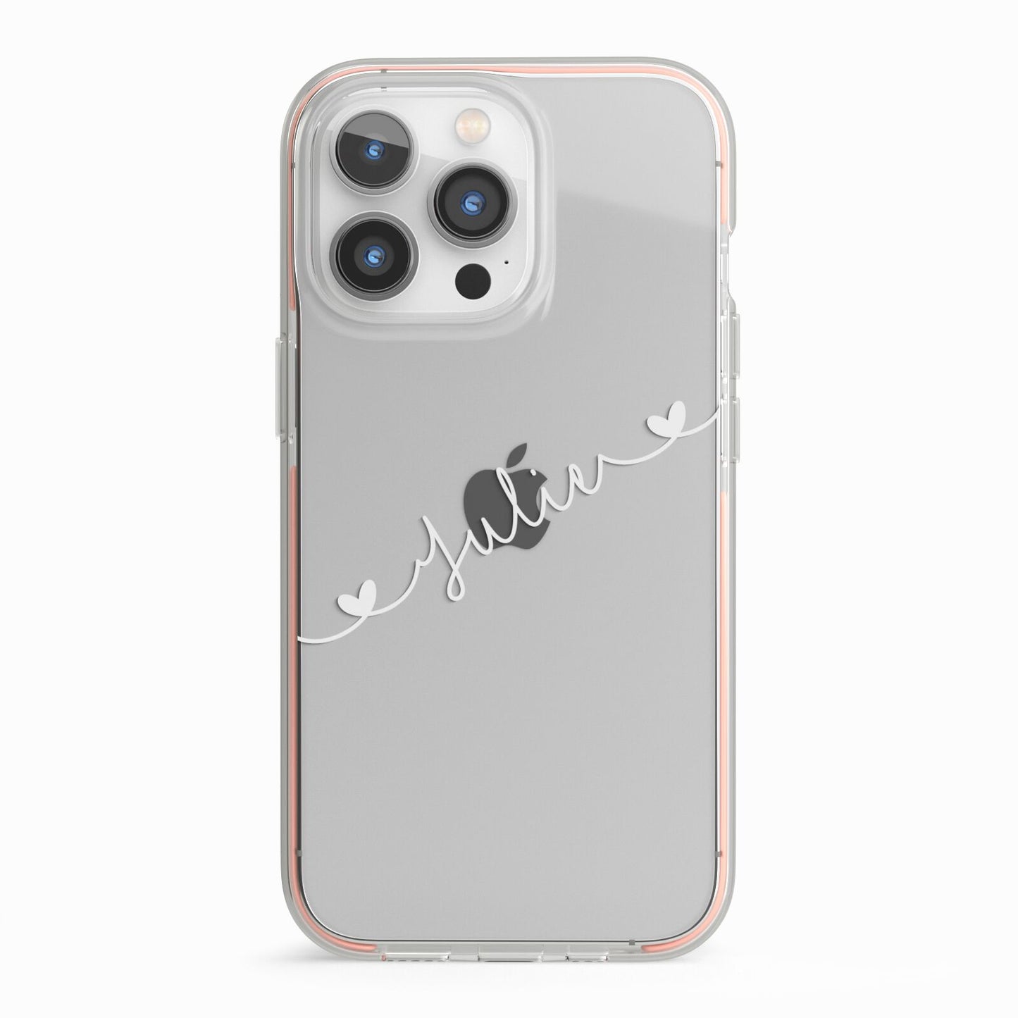 White Sloped Handwritten Name iPhone 13 Pro TPU Impact Case with Pink Edges