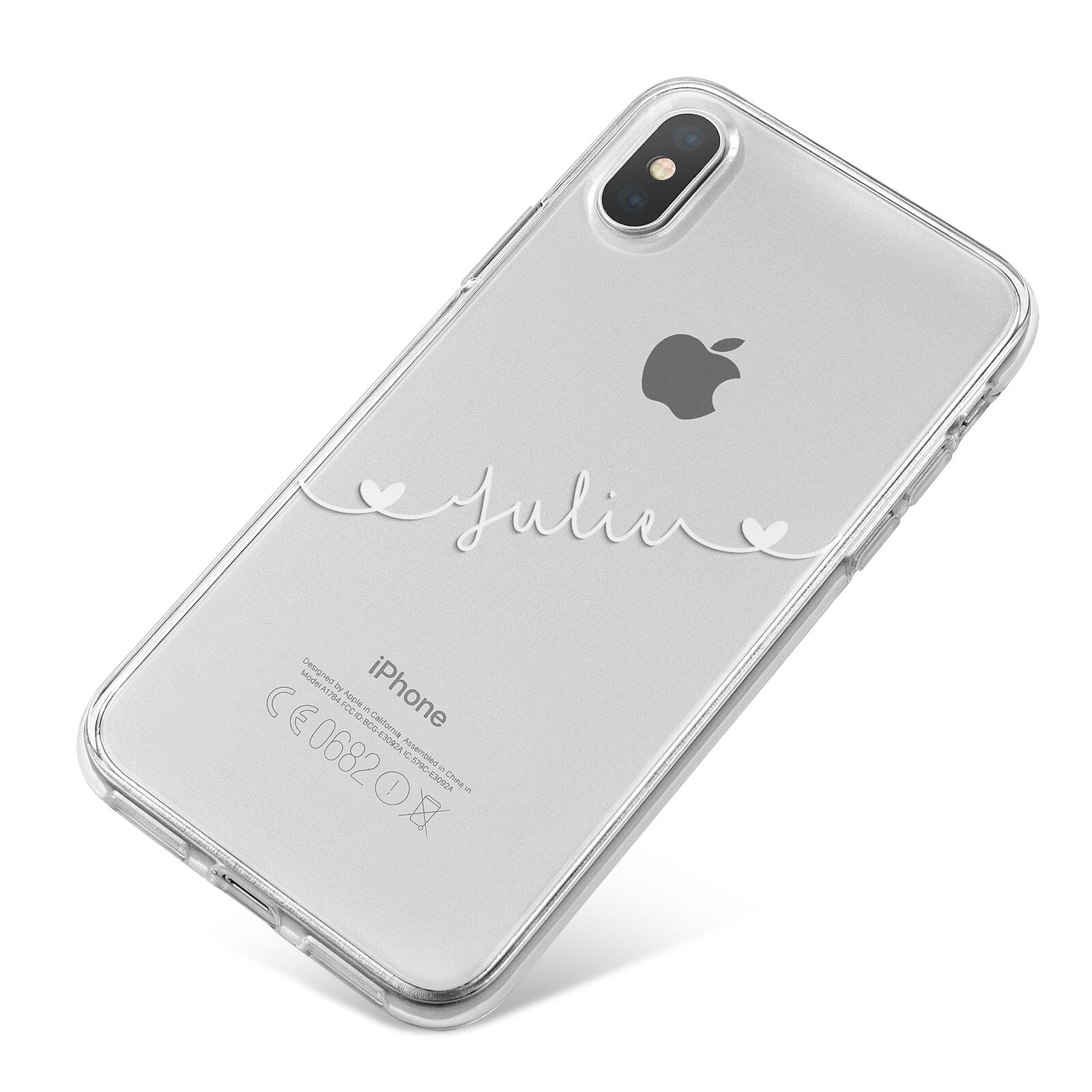 White Sloped Handwritten Name iPhone X Bumper Case on Silver iPhone