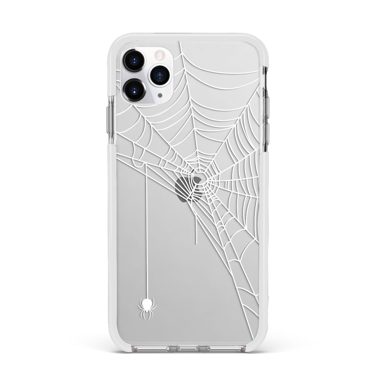 White Spiders Web with Transparent Background Apple iPhone 11 Pro Max in Silver with White Impact Case