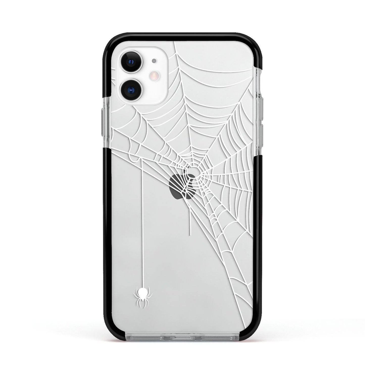 White Spiders Web with Transparent Background Apple iPhone 11 in White with Black Impact Case