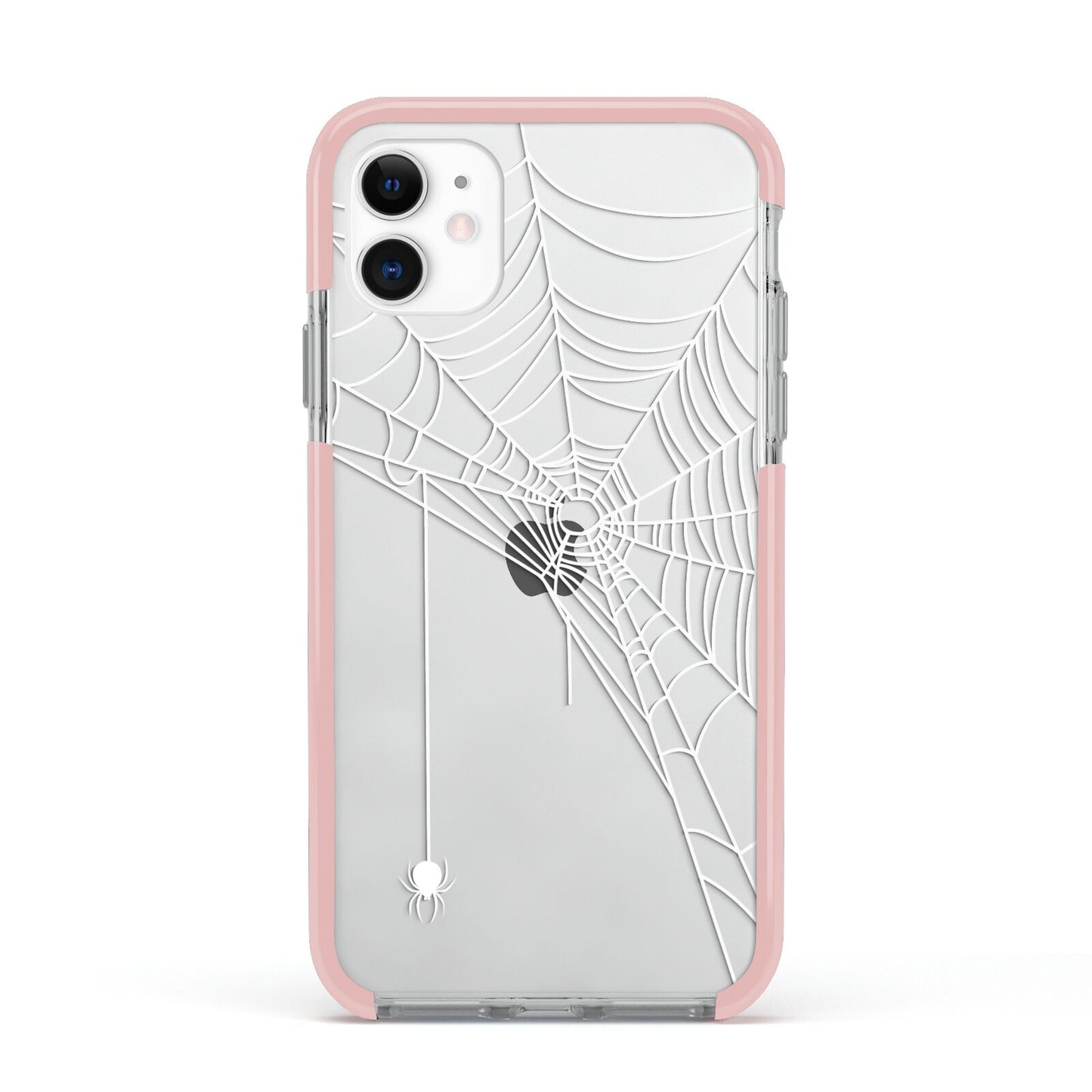 White Spiders Web with Transparent Background Apple iPhone 11 in White with Pink Impact Case