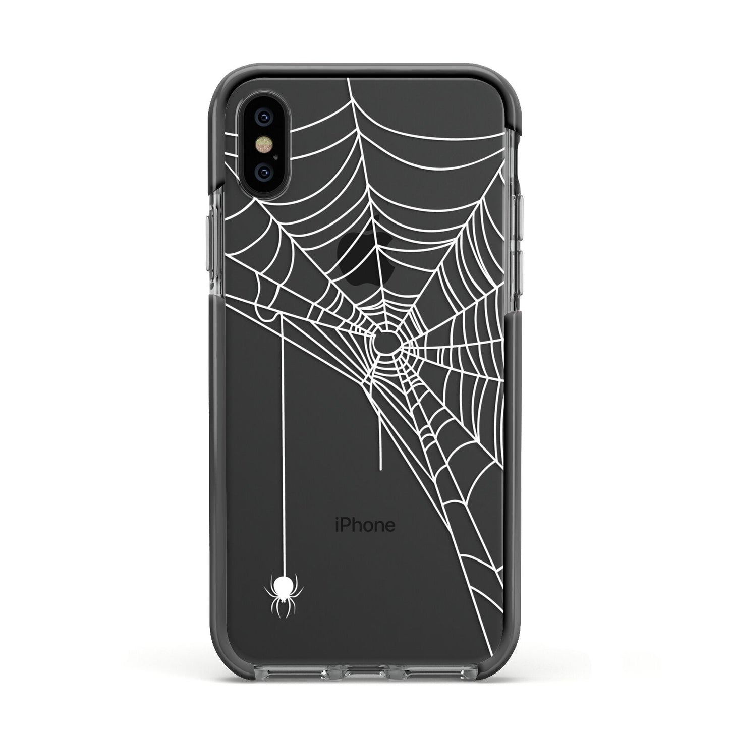 White Spiders Web with Transparent Background Apple iPhone Xs Impact Case Black Edge on Black Phone