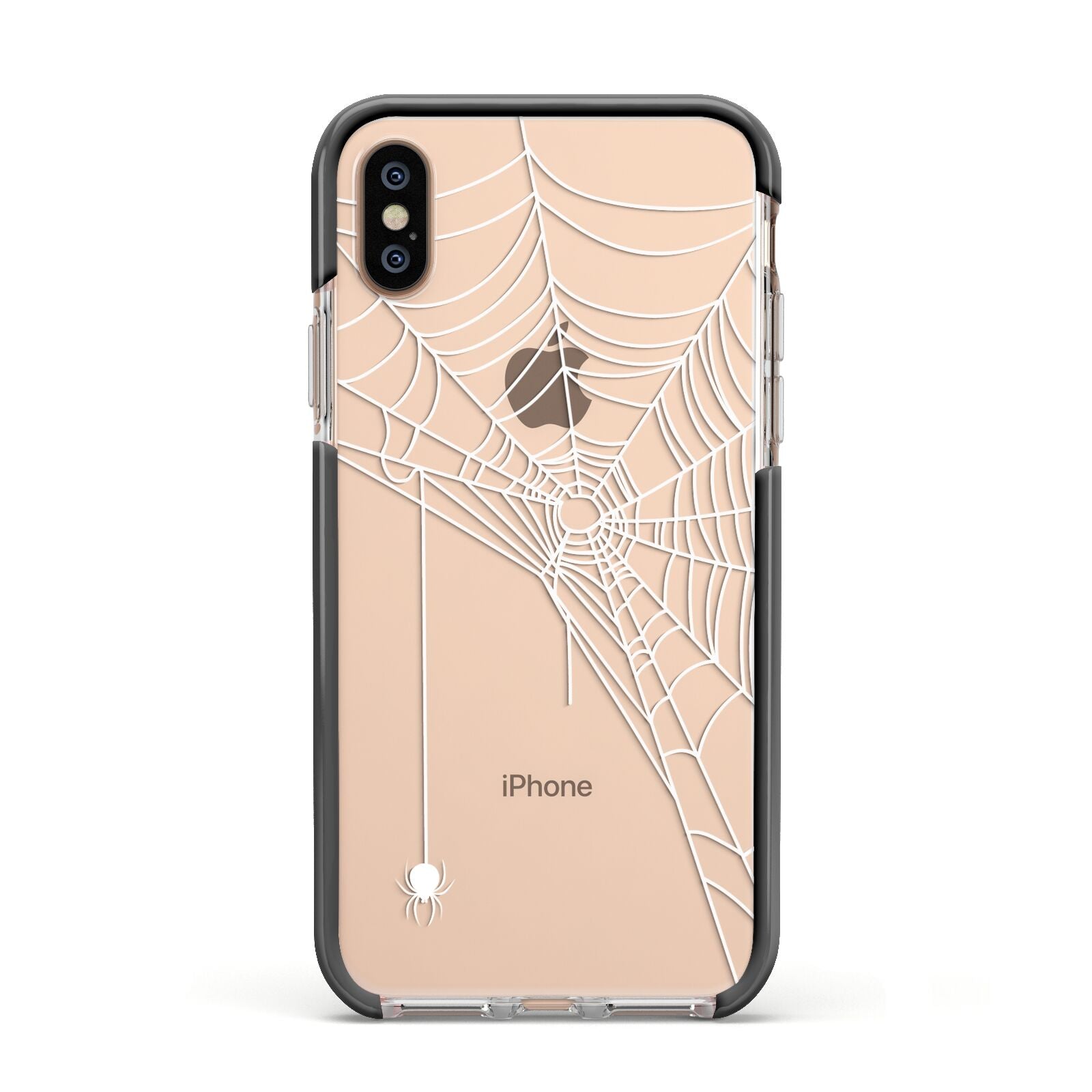 White Spiders Web with Transparent Background Apple iPhone Xs Impact Case Black Edge on Gold Phone
