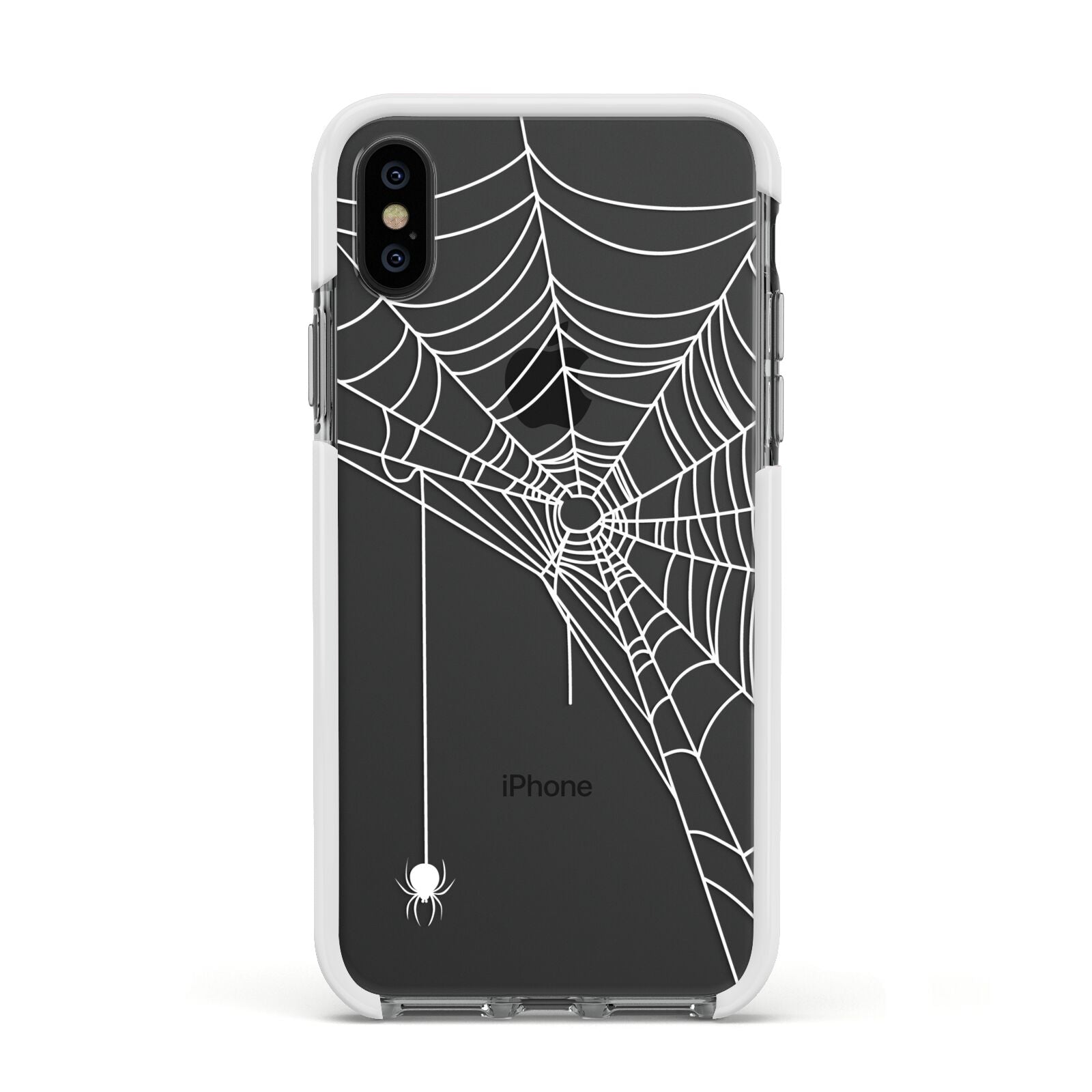 White Spiders Web with Transparent Background Apple iPhone Xs Impact Case White Edge on Black Phone
