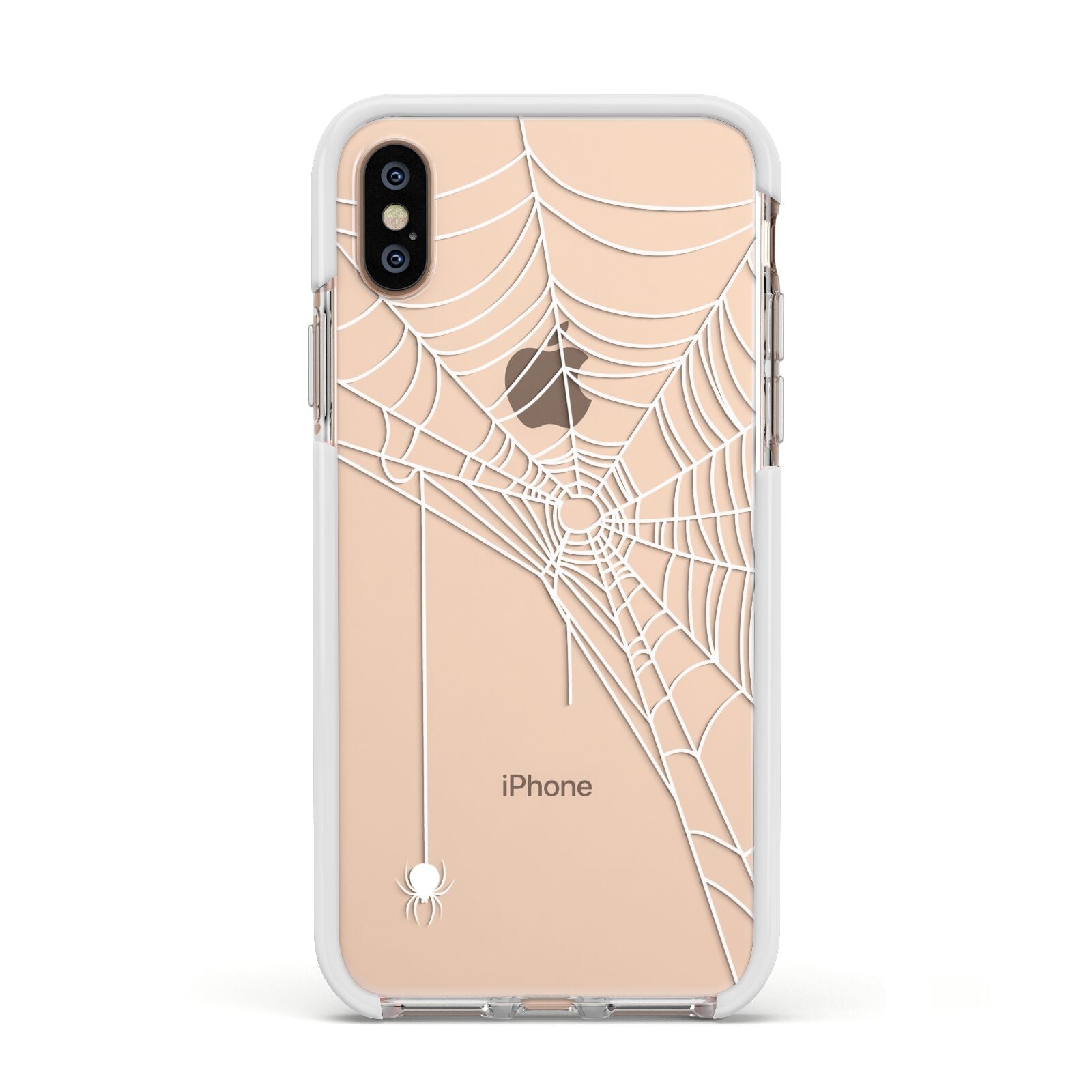 White Spiders Web with Transparent Background Apple iPhone Xs Impact Case White Edge on Gold Phone