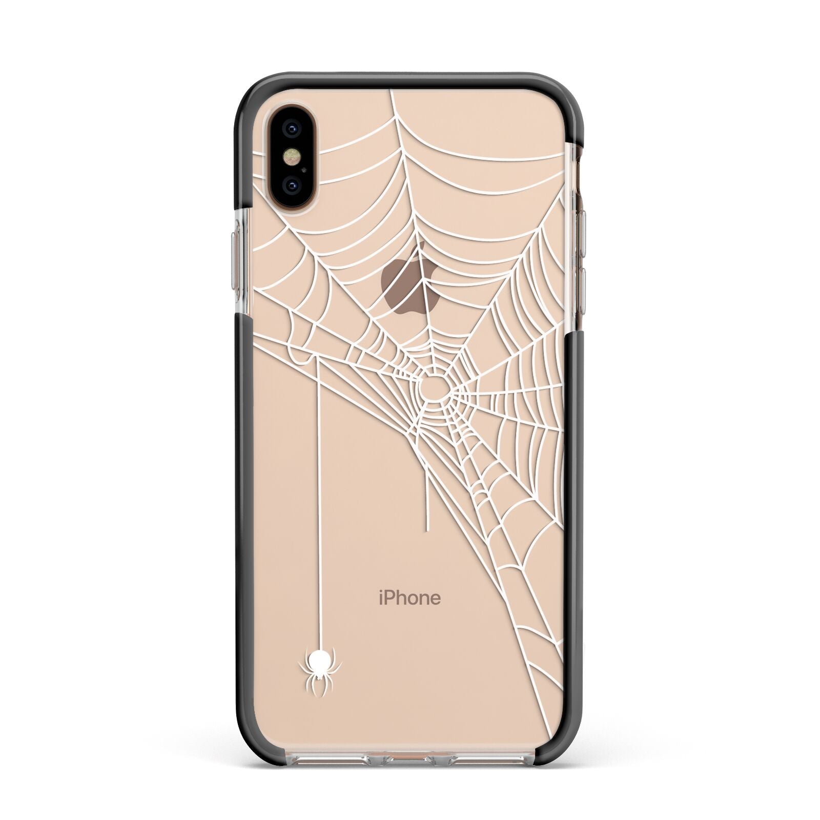 White Spiders Web with Transparent Background Apple iPhone Xs Max Impact Case Black Edge on Gold Phone