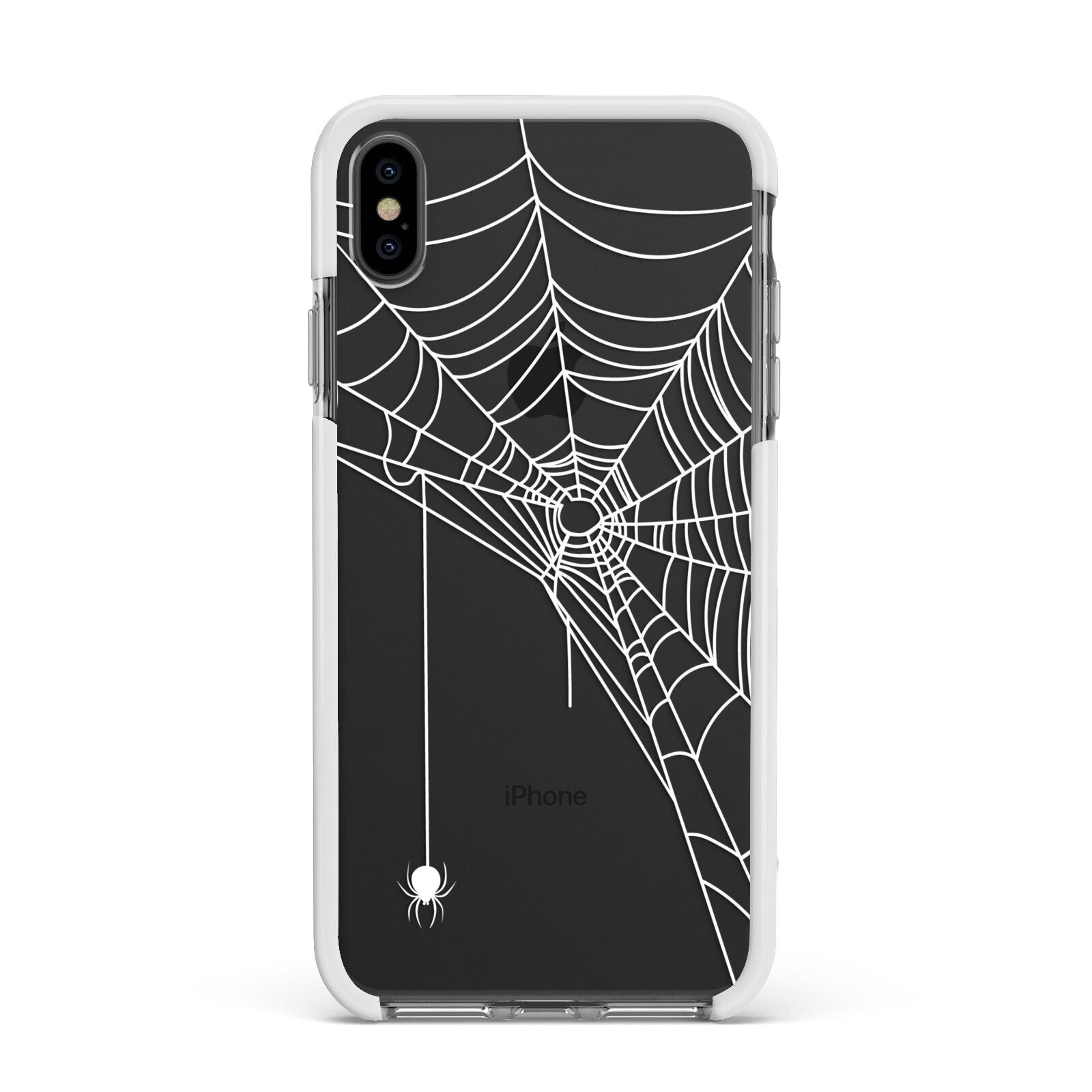 White Spiders Web with Transparent Background Apple iPhone Xs Max Impact Case White Edge on Black Phone