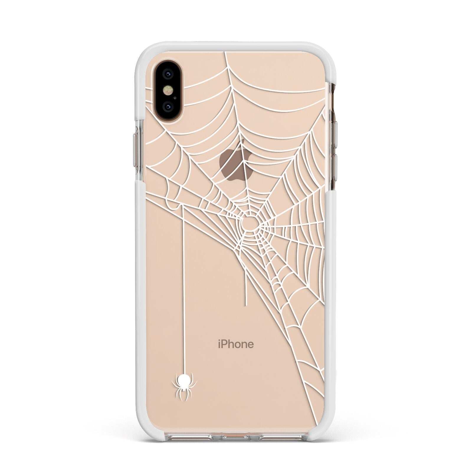 White Spiders Web with Transparent Background Apple iPhone Xs Max Impact Case White Edge on Gold Phone
