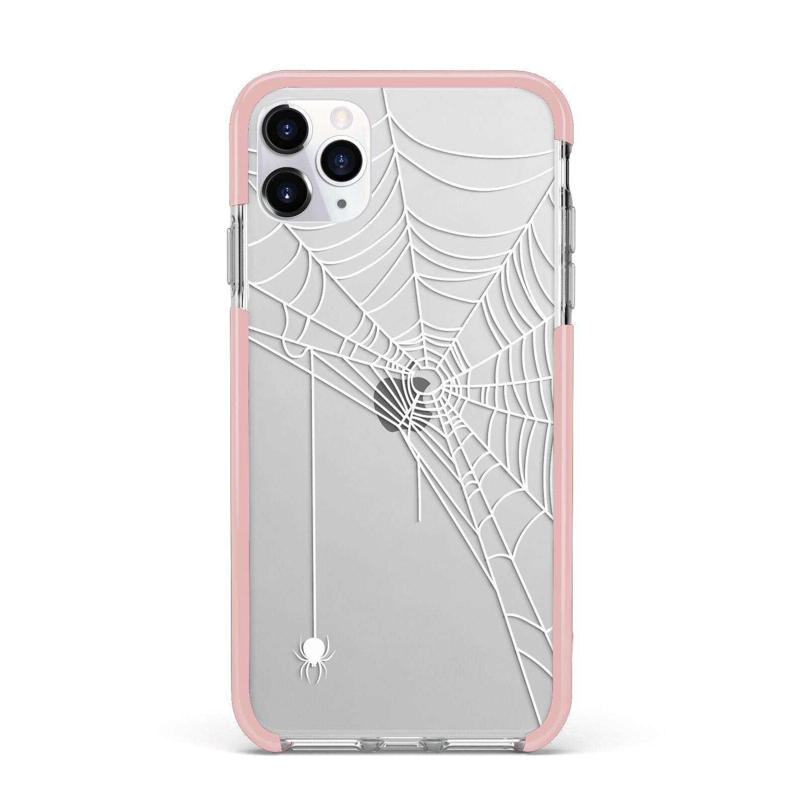 White Spiders Web with Transparent Background iPhone 11 Pro Max Impact Pink Edge Case