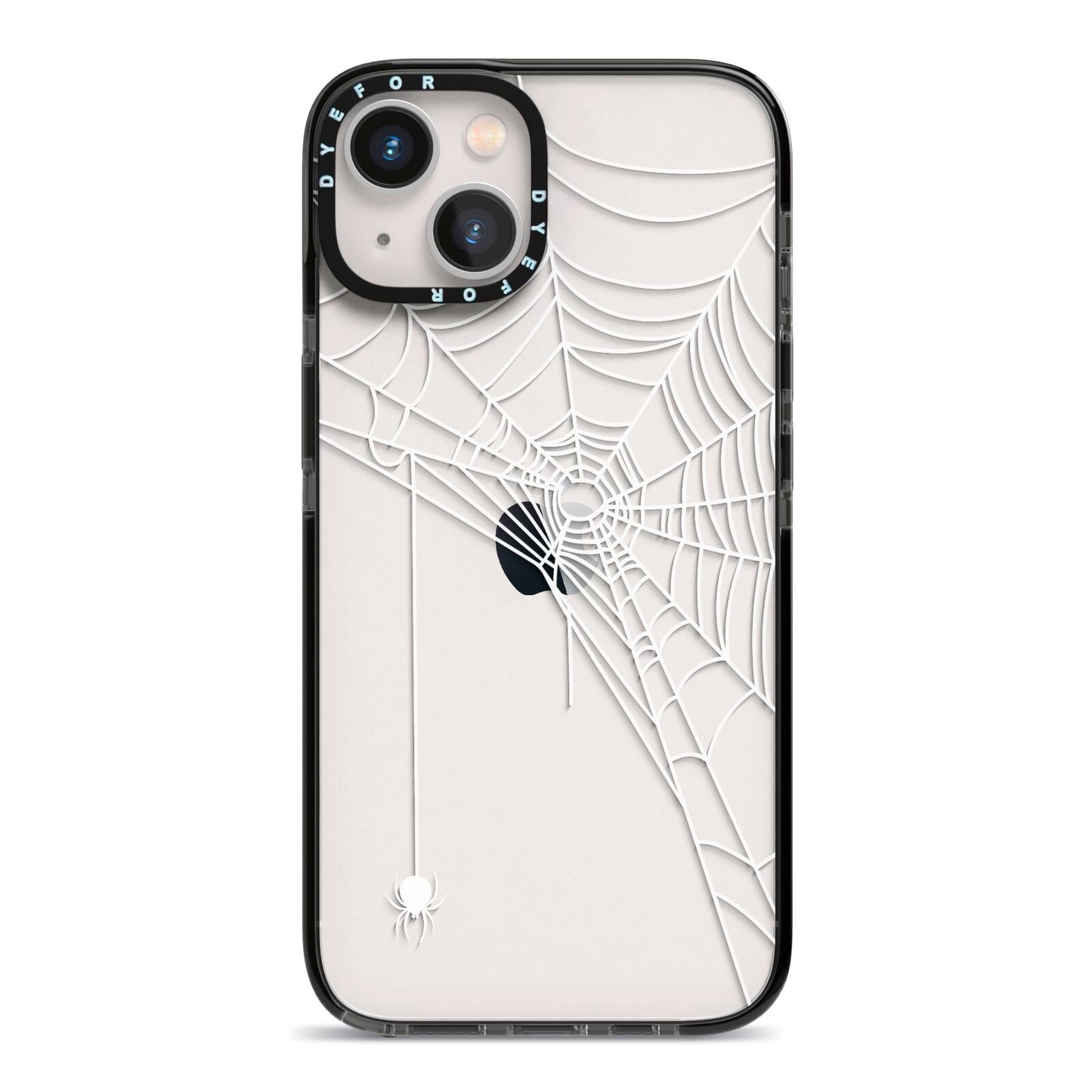 White Spiders Web with Transparent Background iPhone 13 Black Impact Case on Silver phone