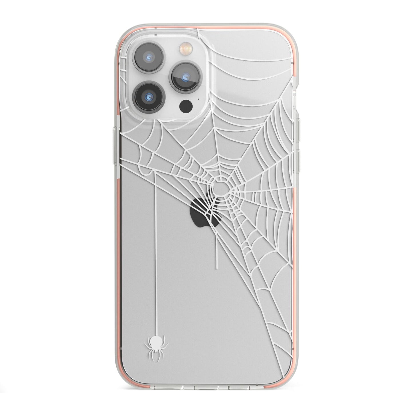 White Spiders Web with Transparent Background iPhone 13 Pro Max TPU Impact Case with Pink Edges
