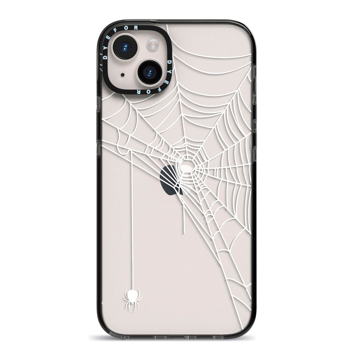 White Spiders Web with Transparent Background iPhone 14 Plus Black Impact Case on Silver phone