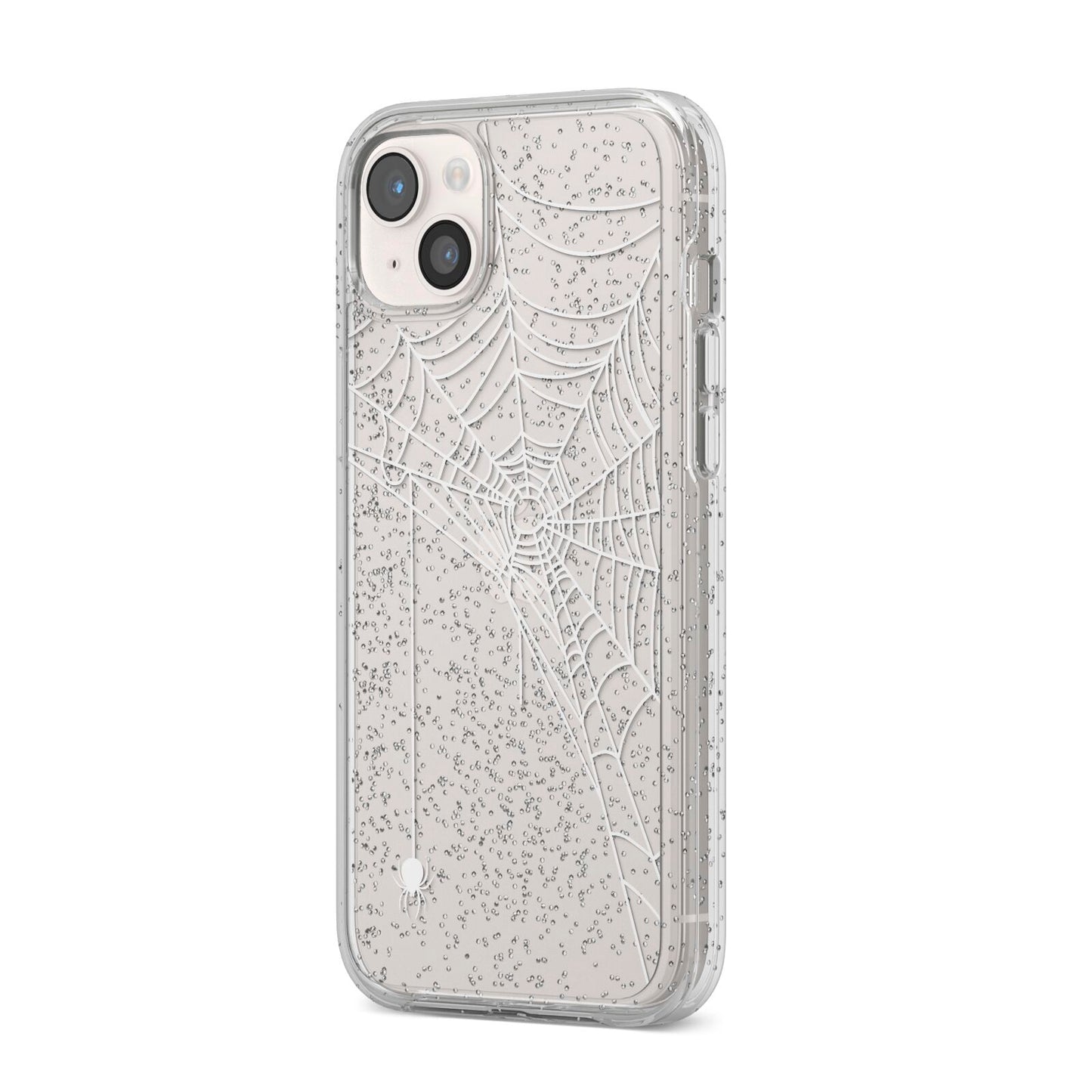 White Spiders Web with Transparent Background iPhone 14 Plus Glitter Tough Case Starlight Angled Image