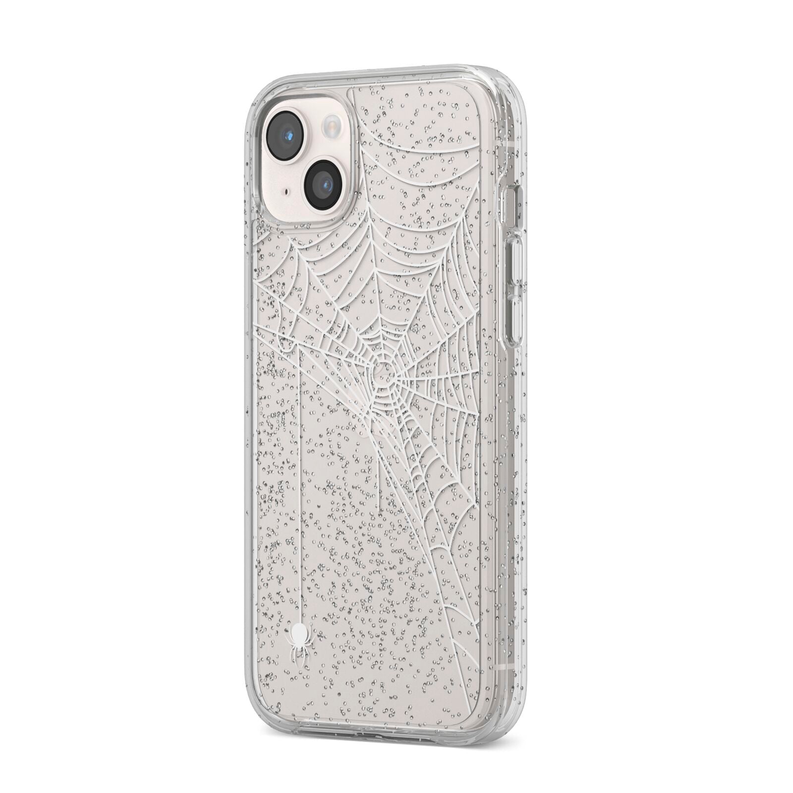 White Spiders Web with Transparent Background iPhone 14 Plus Glitter Tough Case Starlight Angled Image