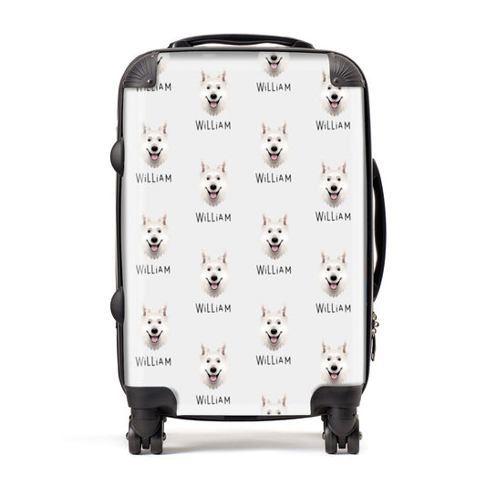 White Swiss Shepherd Dog Icon with Name Suitcase