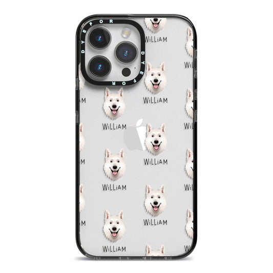 White Swiss Shepherd Dog Icon with Name iPhone 14 Pro Max Black Impact Case on Silver phone
