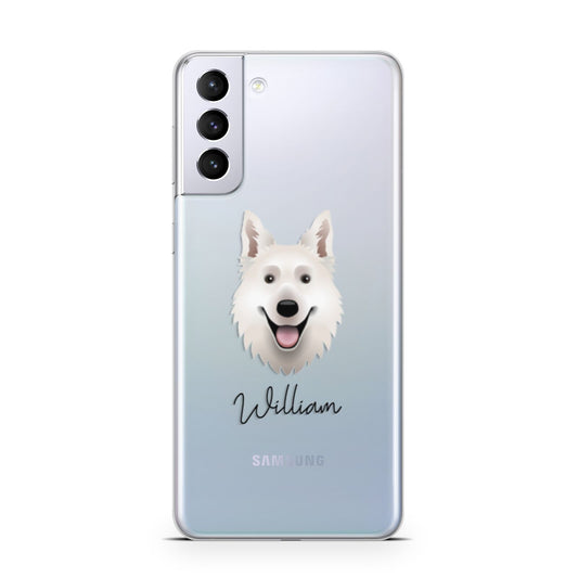 White Swiss Shepherd Dog Personalised Samsung S21 Plus Phone Case