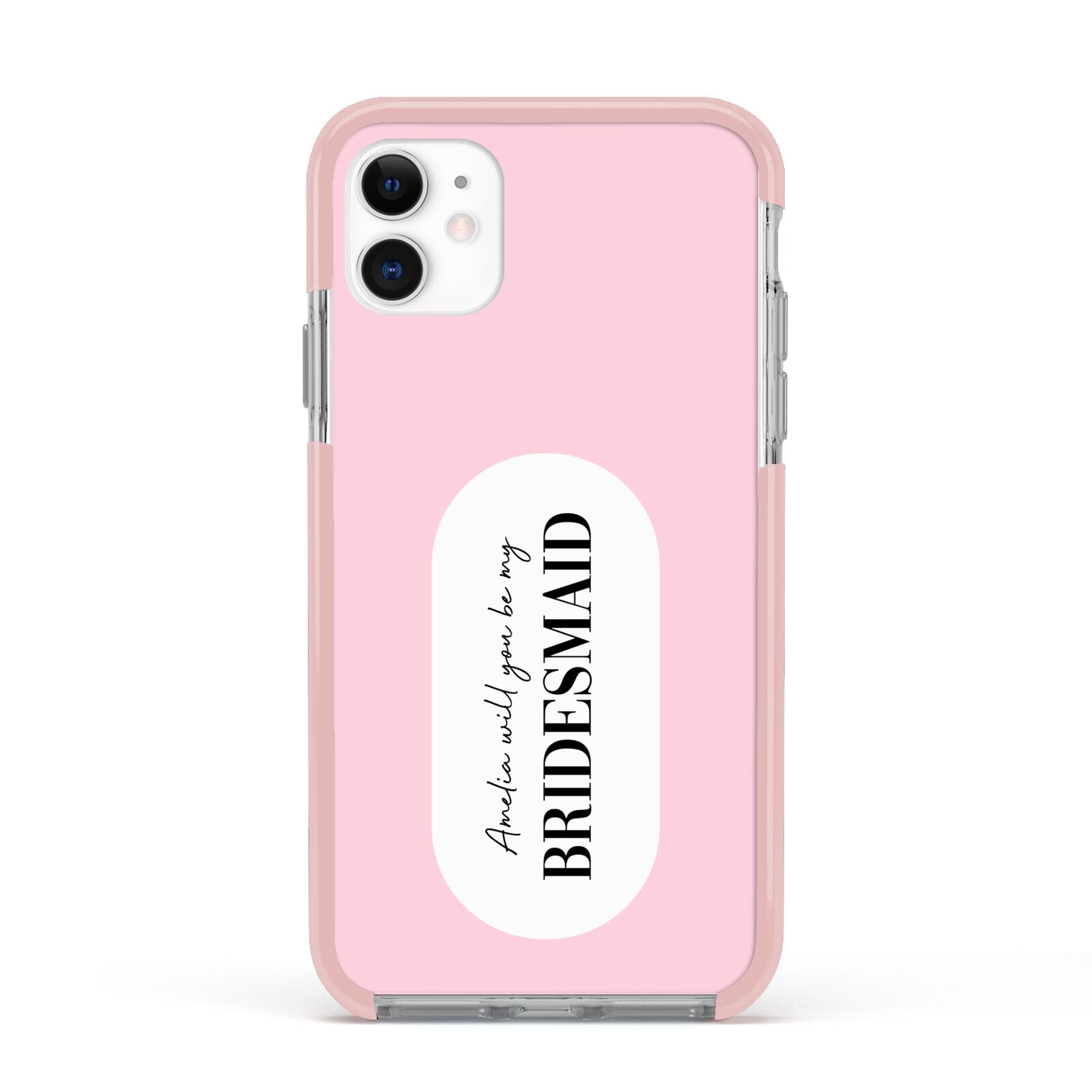 Will You Be My Bridesmaid Apple iPhone 11 in White with Pink Impact Case