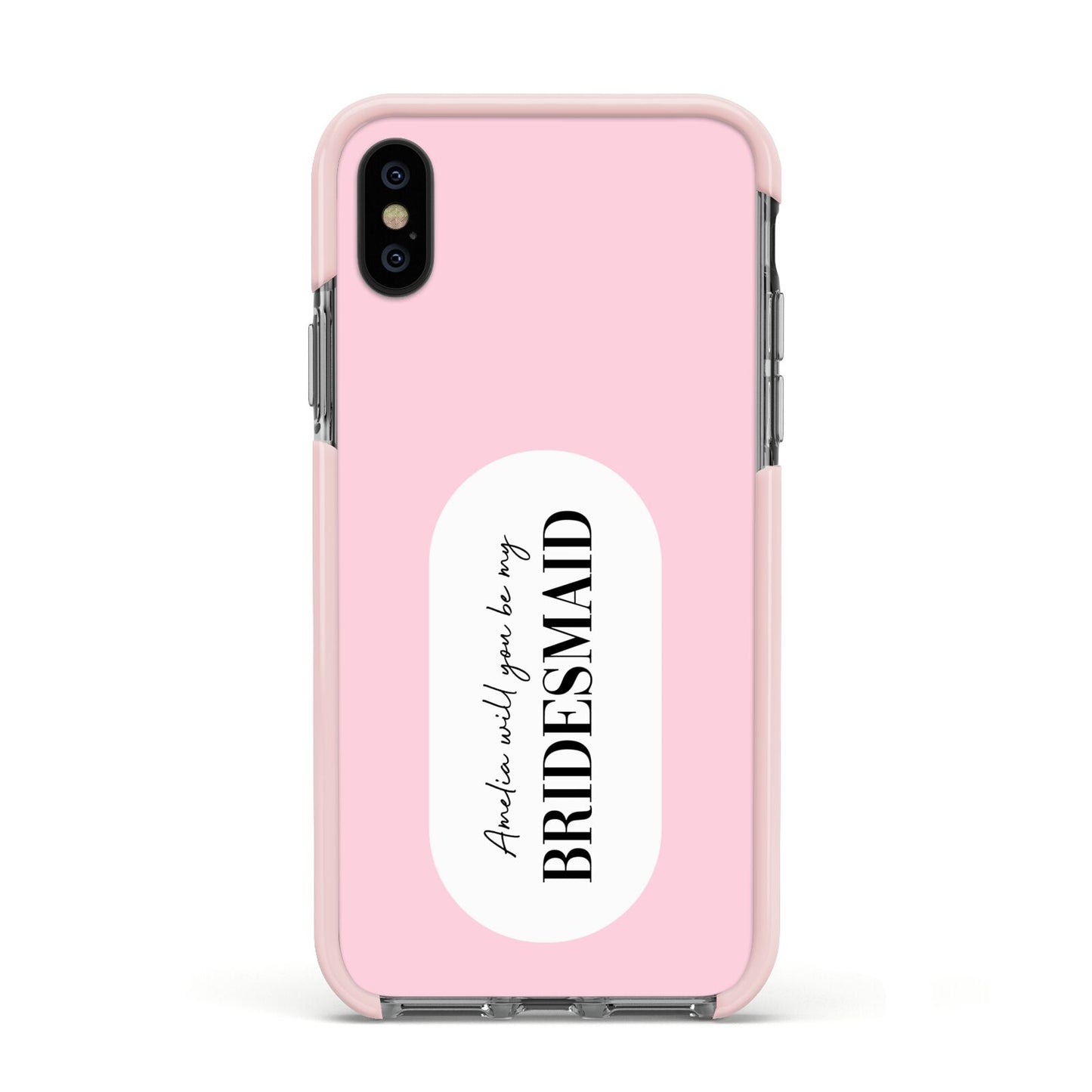 Will You Be My Bridesmaid Apple iPhone Xs Impact Case Pink Edge on Black Phone