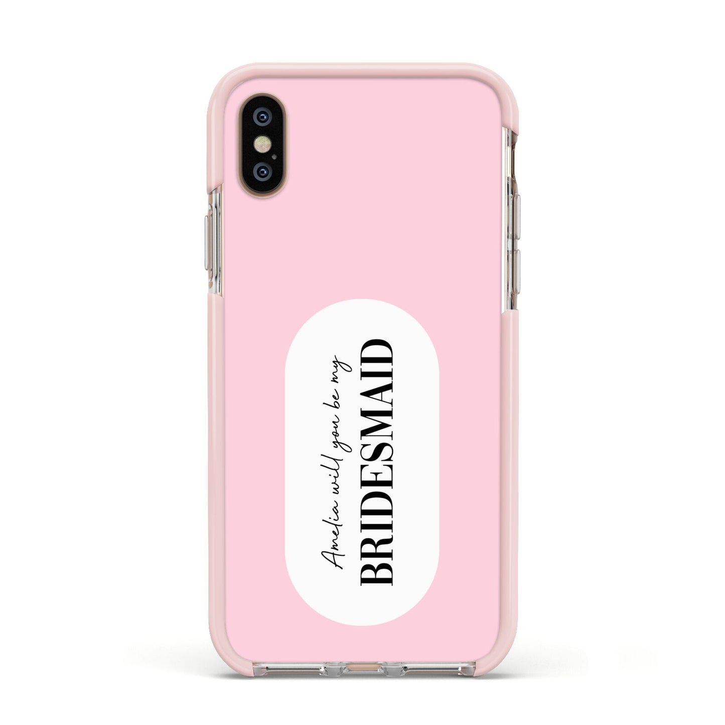 Will You Be My Bridesmaid Apple iPhone Xs Impact Case Pink Edge on Gold Phone