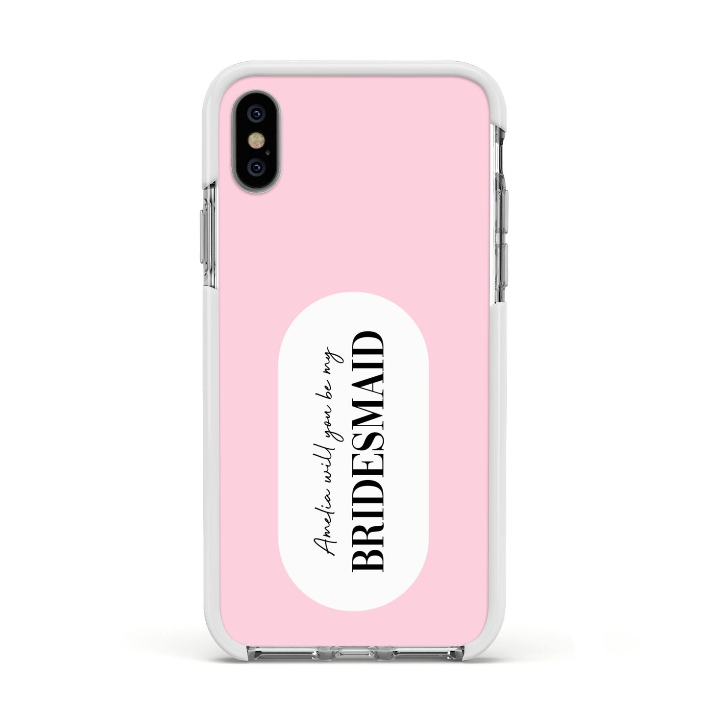 Will You Be My Bridesmaid Apple iPhone Xs Impact Case White Edge on Silver Phone