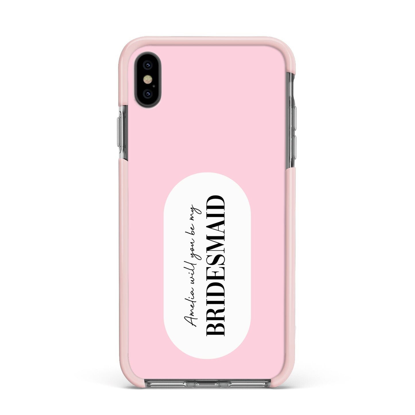 Will You Be My Bridesmaid Apple iPhone Xs Max Impact Case Pink Edge on Black Phone