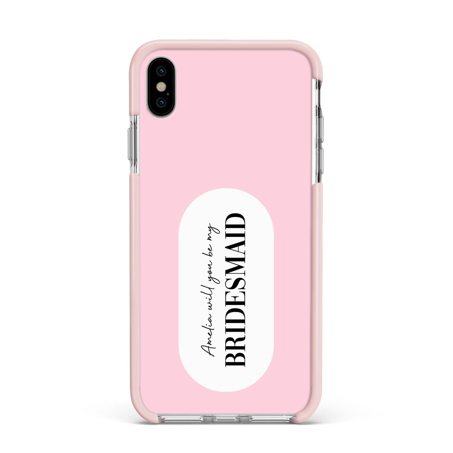 Will You Be My Bridesmaid Apple iPhone Xs Max Impact Case Pink Edge on Silver Phone