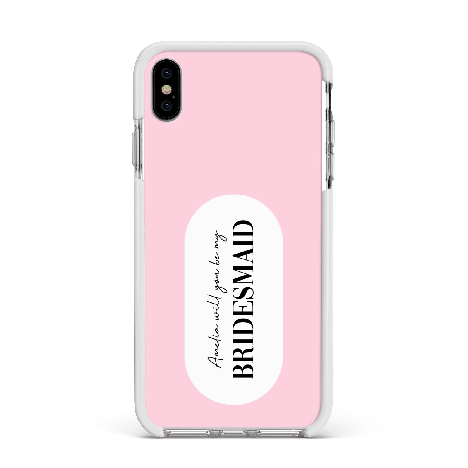Will You Be My Bridesmaid Apple iPhone Xs Max Impact Case White Edge on Silver Phone