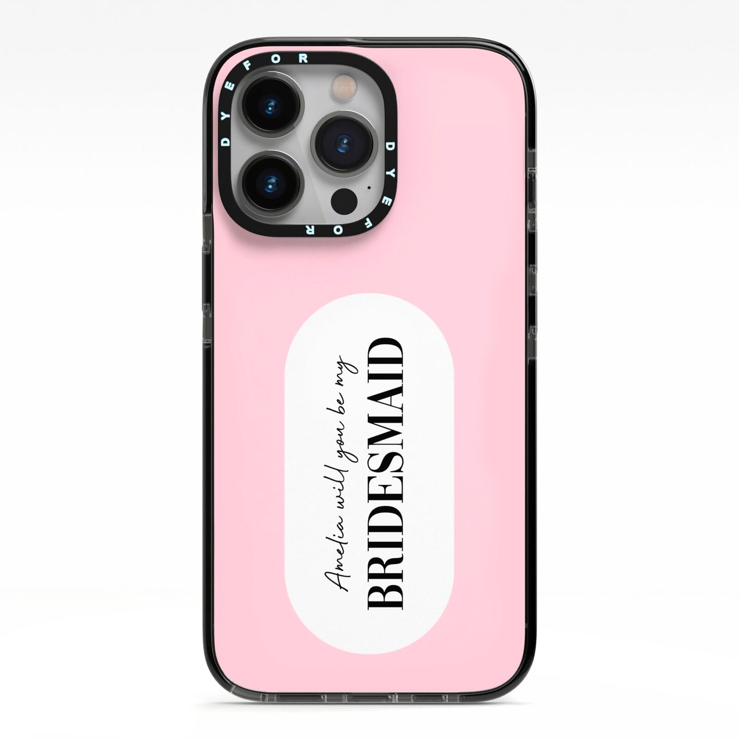 Will You Be My Bridesmaid iPhone 13 Pro Black Impact Case on Silver phone