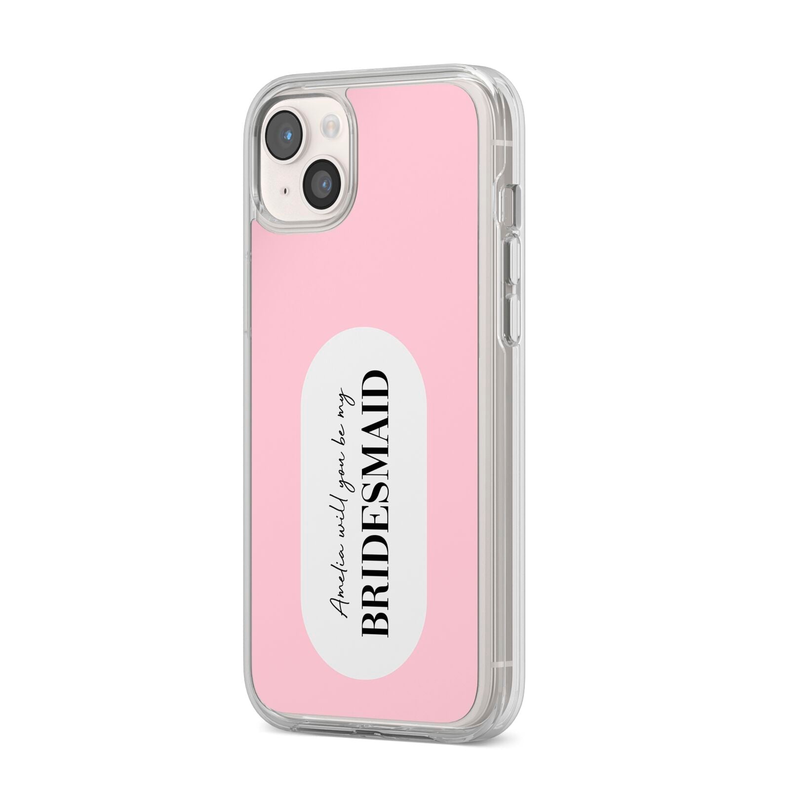 Will You Be My Bridesmaid iPhone 14 Plus Clear Tough Case Starlight Angled Image