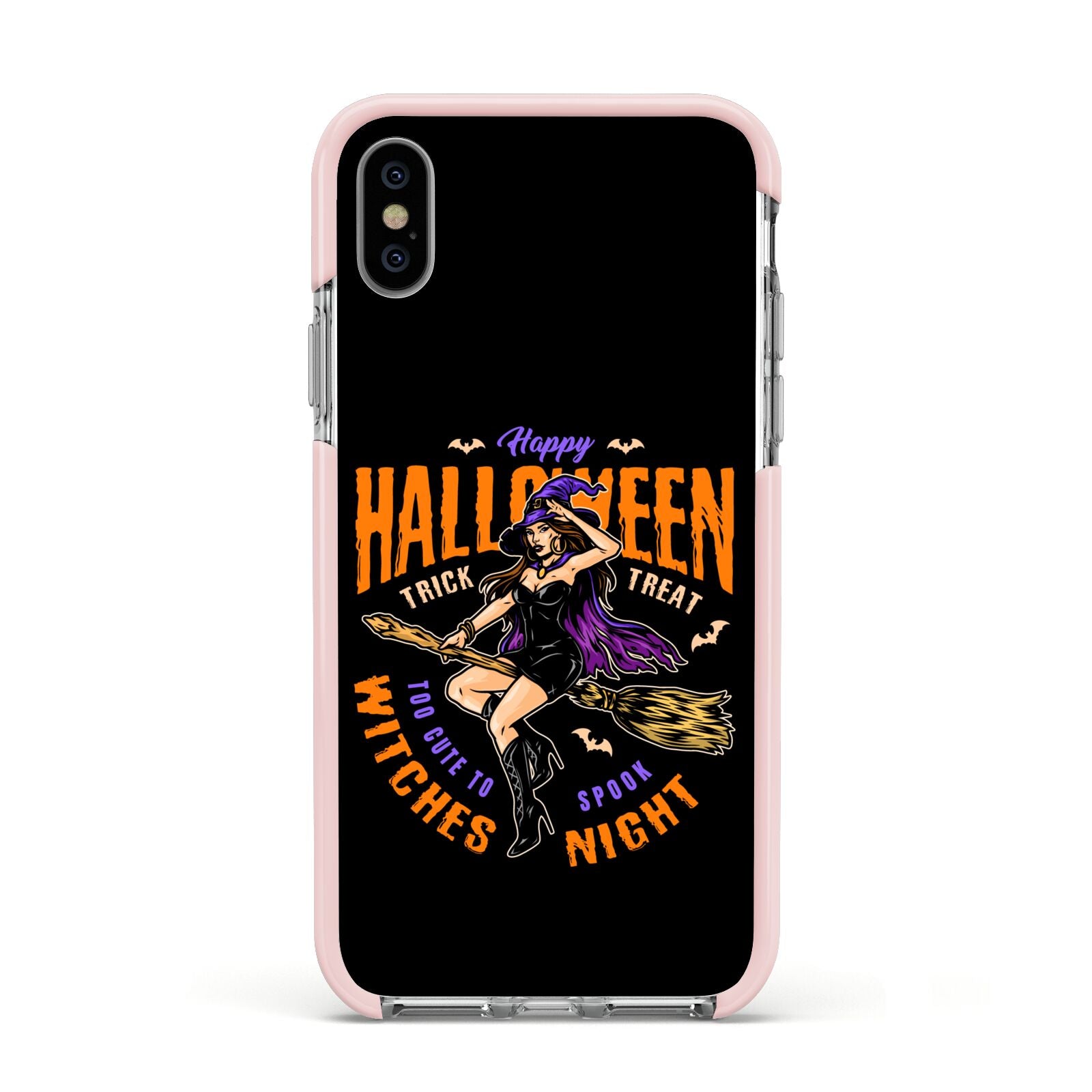 Witches Night Apple iPhone Xs Impact Case Pink Edge on Silver Phone