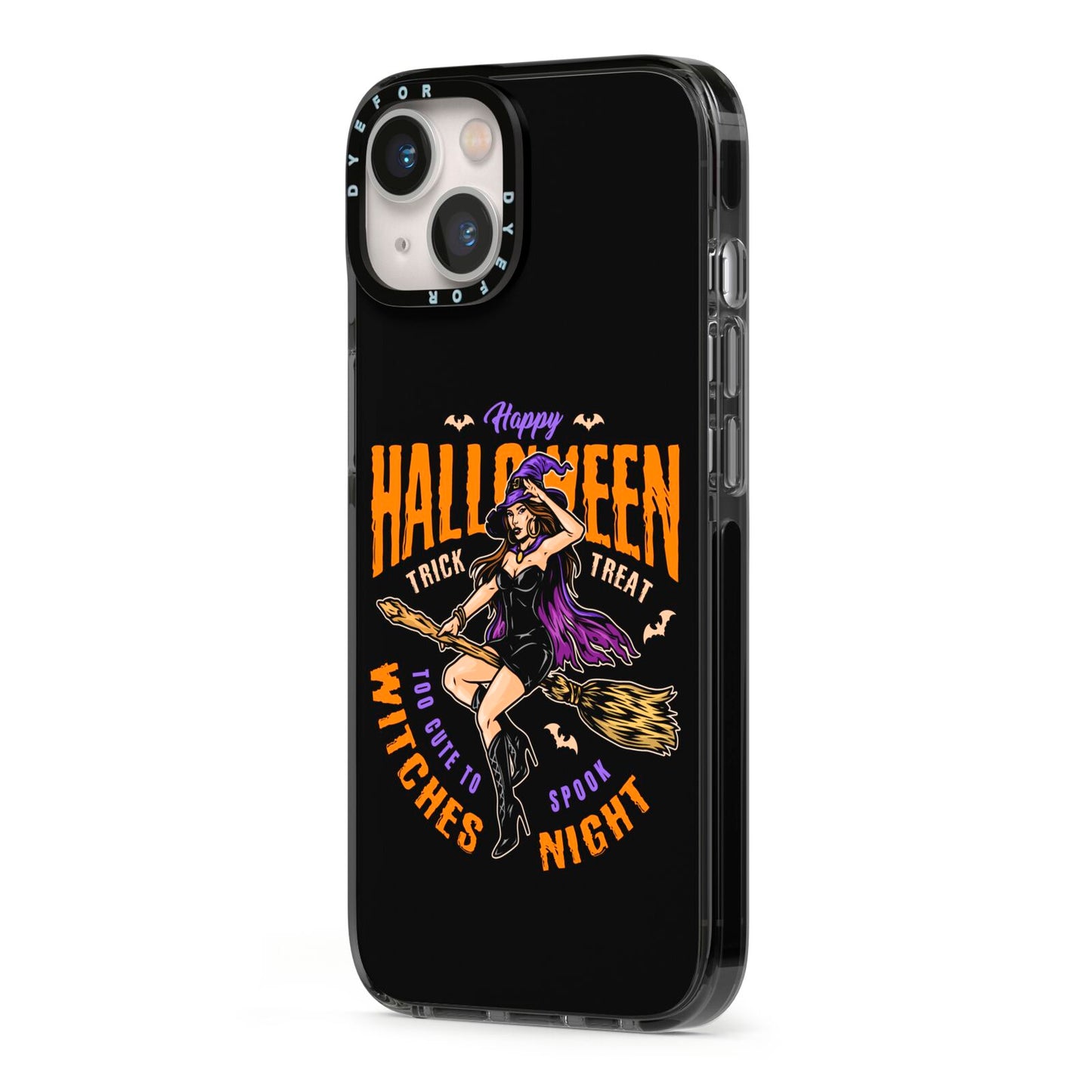 Witches Night iPhone 13 Black Impact Case Side Angle on Silver phone