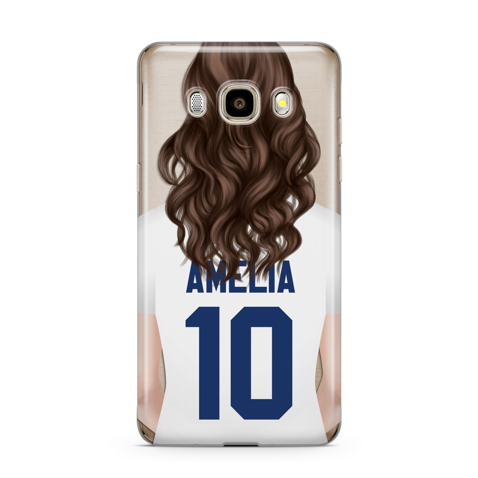 Womens Footballer Personalised Samsung Galaxy J7 2016 Case on gold phone