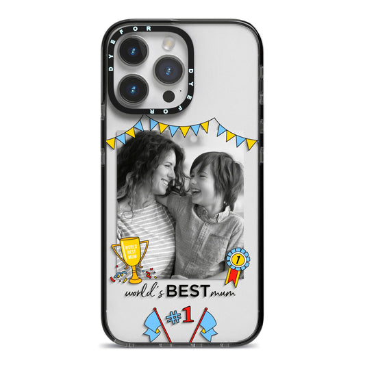 Worlds Best Mum iPhone 14 Pro Max Black Impact Case on Silver phone