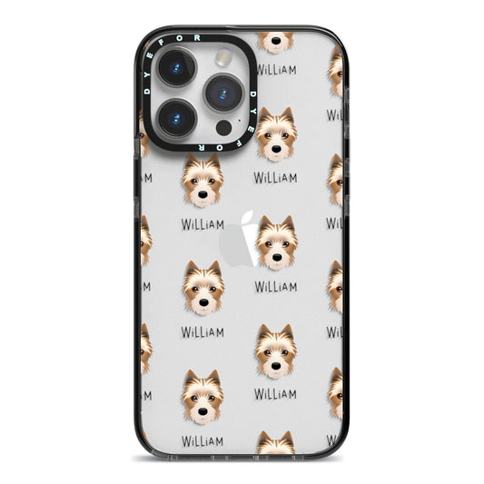 Yorkie Russell Icon with Name iPhone 14 Pro Max Black Impact Case on Silver phone