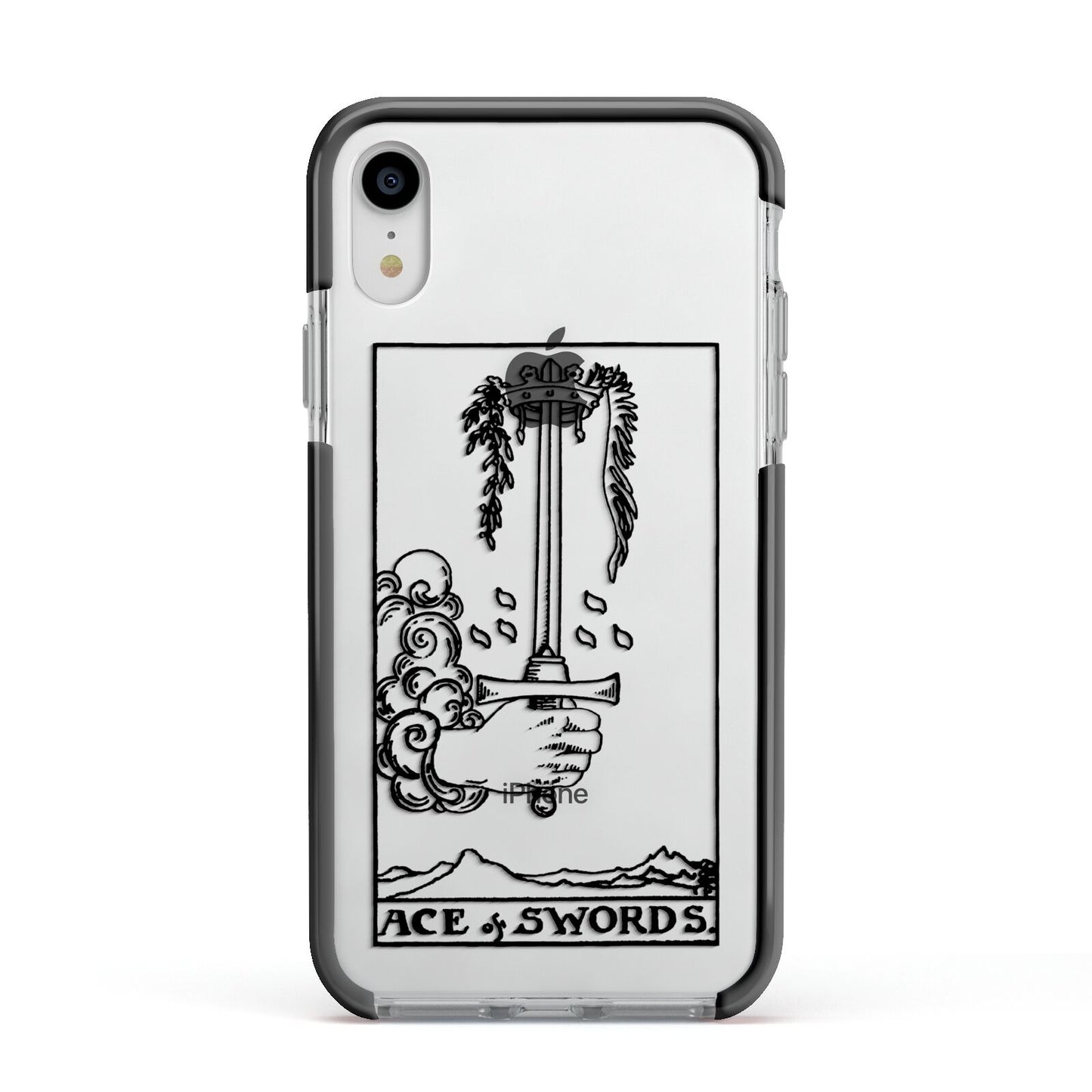 Ace of Swords Monochrome Apple iPhone XR Impact Case Black Edge on Silver Phone