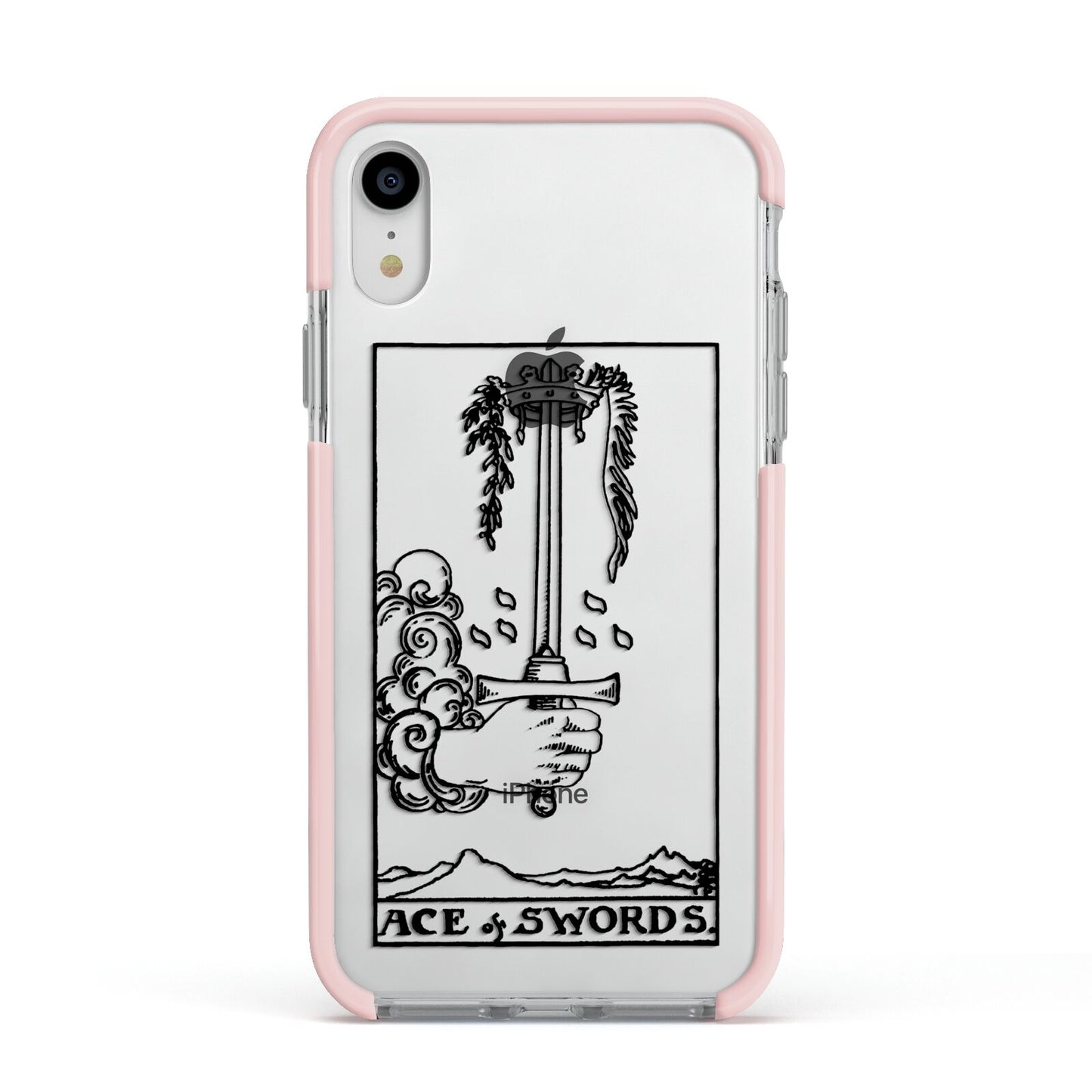 Ace of Swords Monochrome Apple iPhone XR Impact Case Pink Edge on Silver Phone