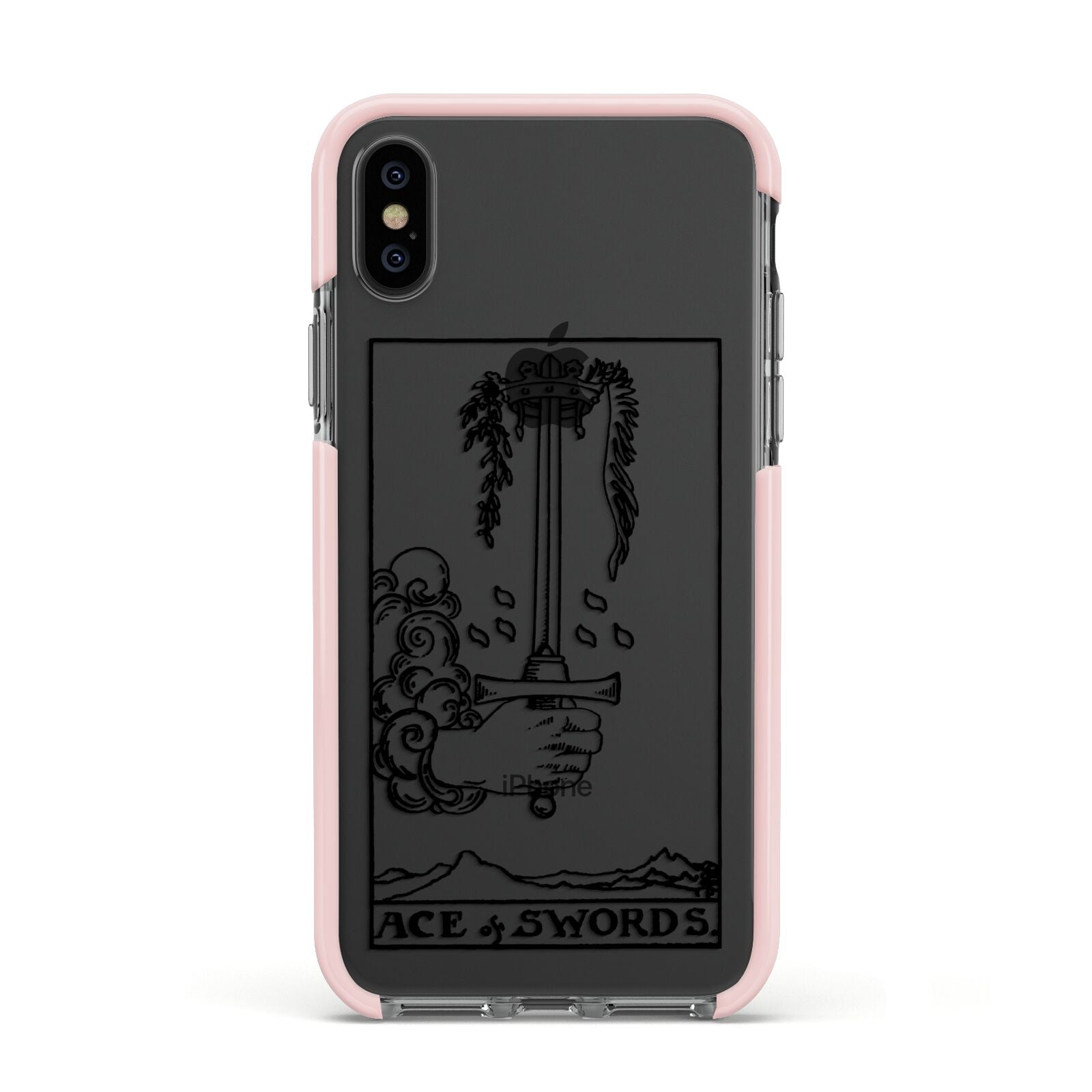 Ace of Swords Monochrome Apple iPhone Xs Impact Case Pink Edge on Black Phone
