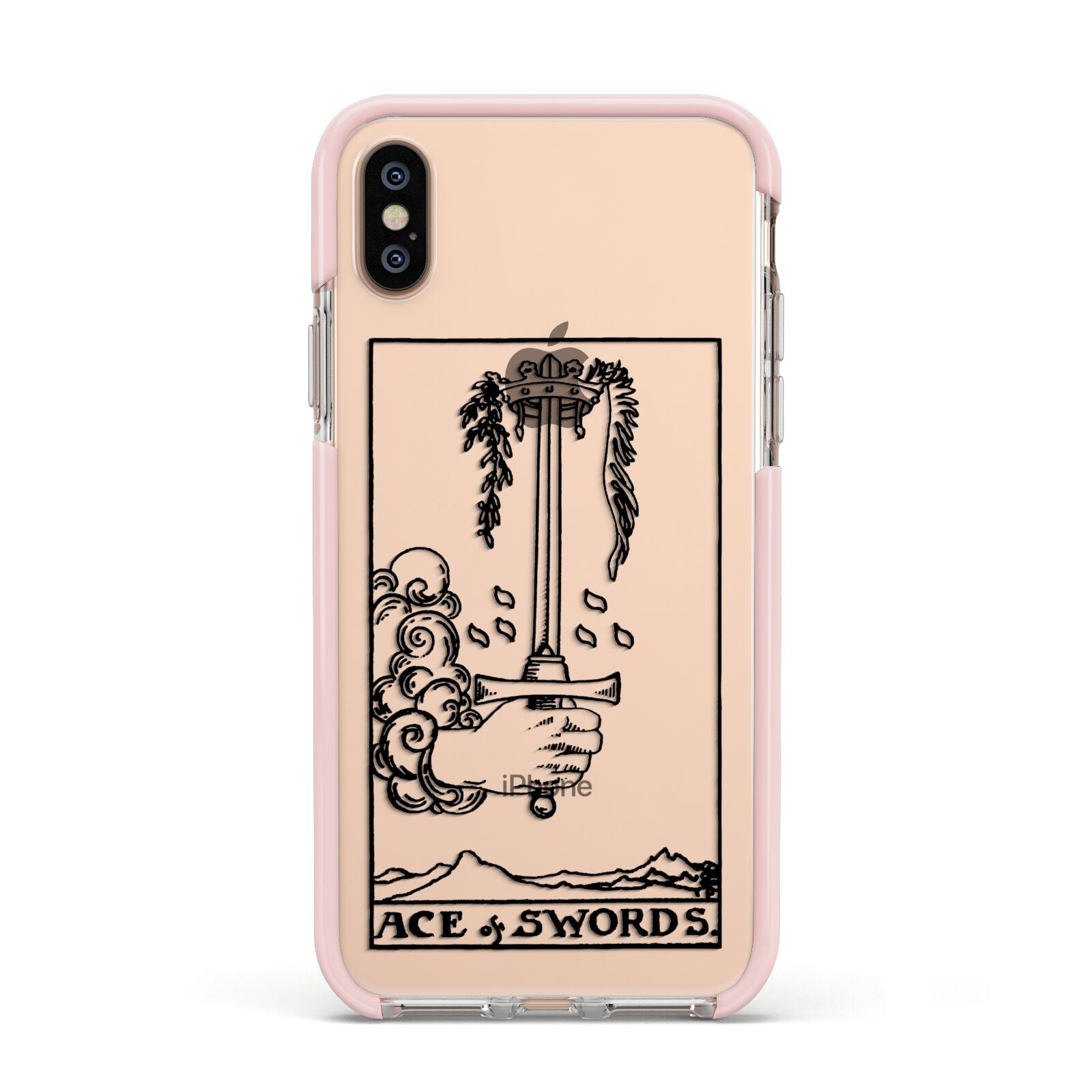 Ace of Swords Monochrome Apple iPhone Xs Impact Case Pink Edge on Gold Phone
